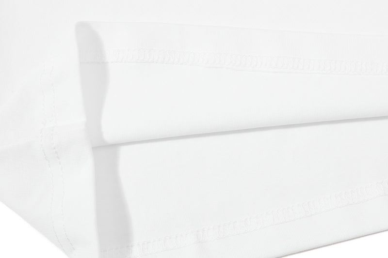 White distressed polo shirt with visible shoulder seam and hem stitching, featuring a clean skate-inspired casual look