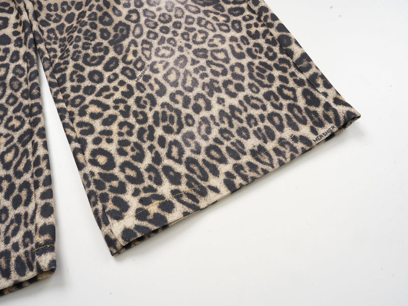Leopard Print Wide-Leg Performance Mesh Pants | Omirad