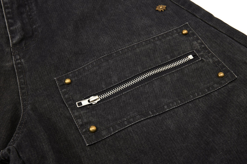 Multi-Zip Panel Cargo Denim Pants | Wide-Leg Streetwear