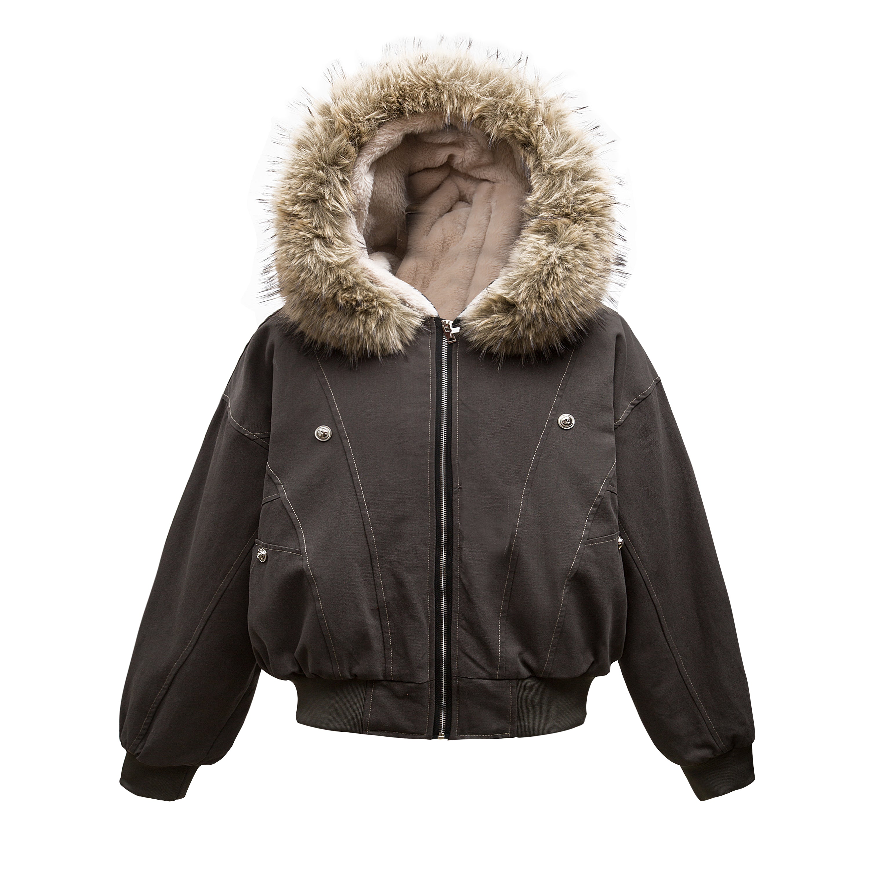 Faux-Fur Hooded Oversized Bomber Jacket | 100% Cotton