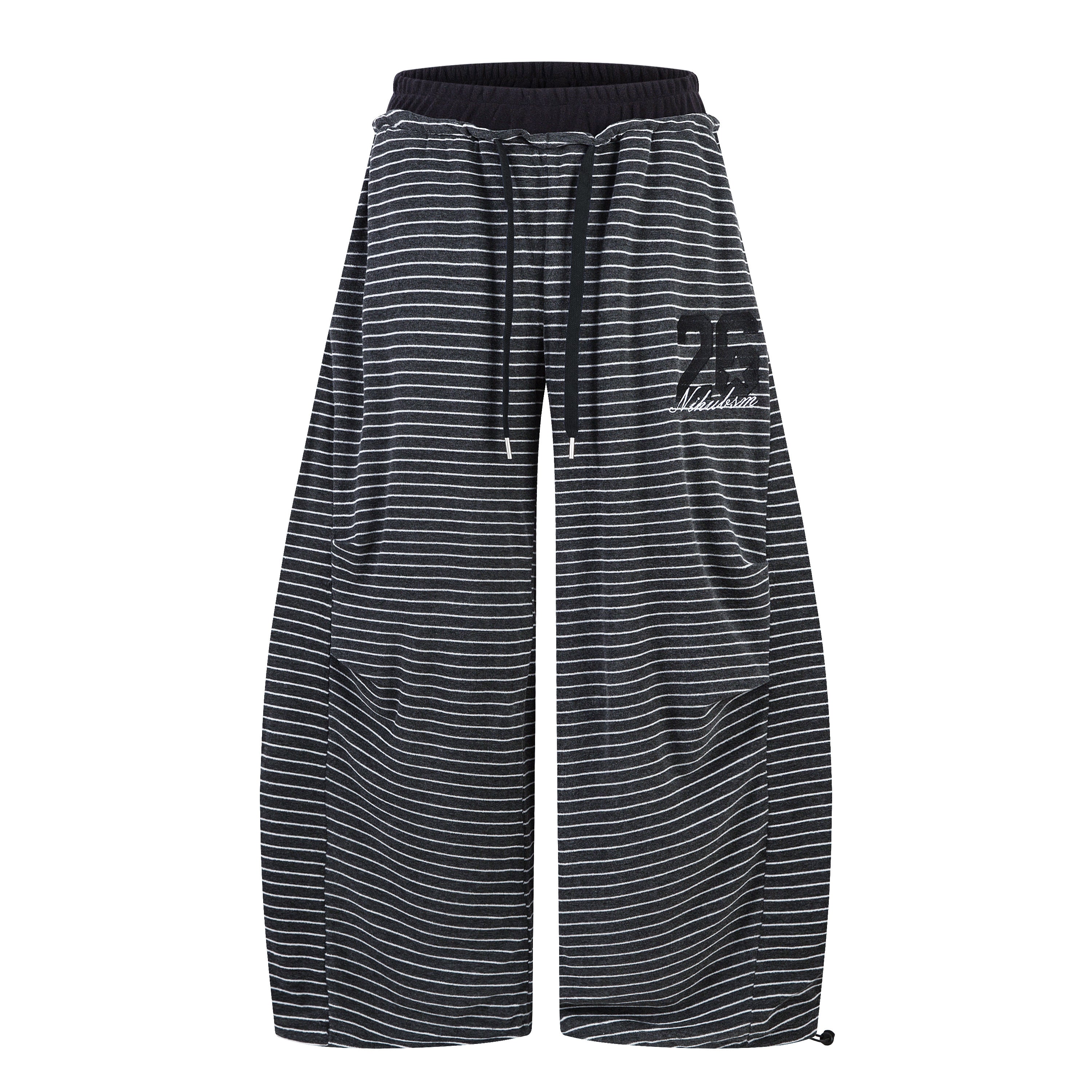 Striped Knit Barrel-Leg Lounge Pants with Drawstring Hem