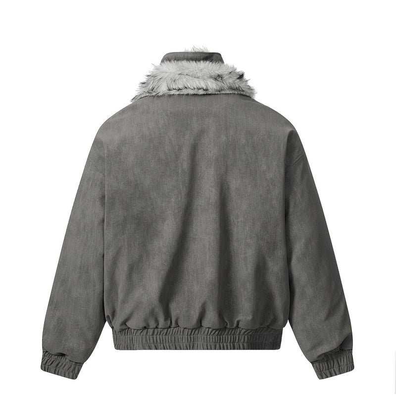 Faux Fur Trim High-Neck Bomber Jacket | Streetwear