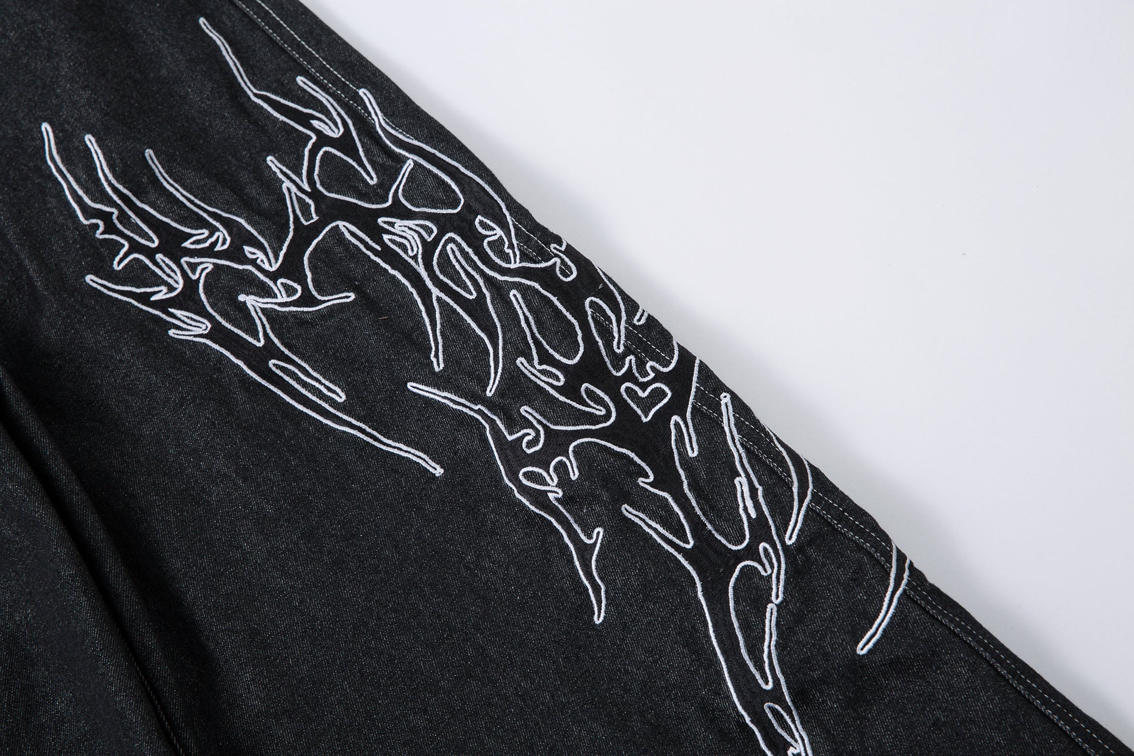 Tribal Wide-Leg Black Denim Jeans | Streetwear Baggy Fit
