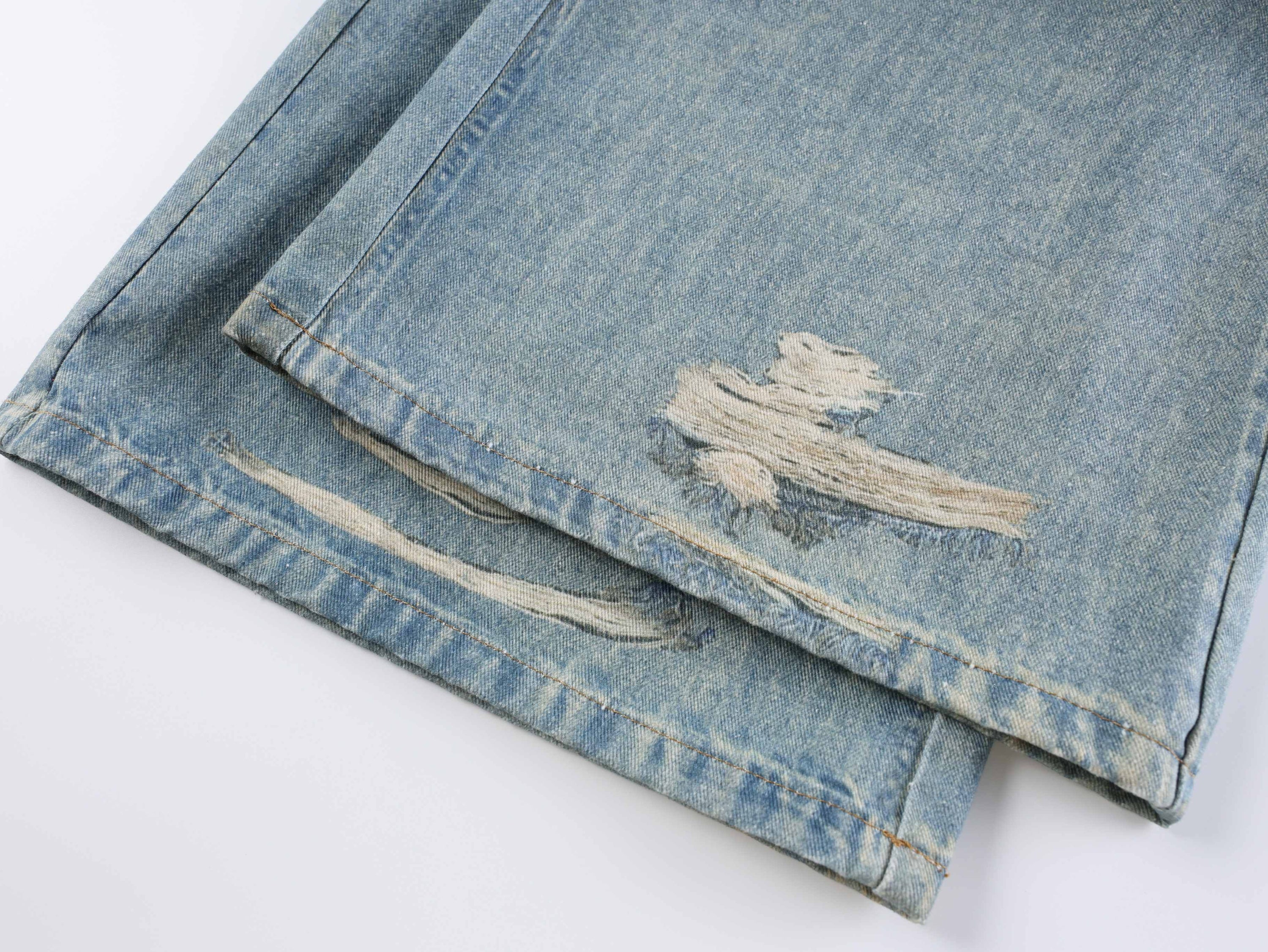 Omirad Layered Flannel Patchwork Balloon Jeans | Distressed Wide Leg