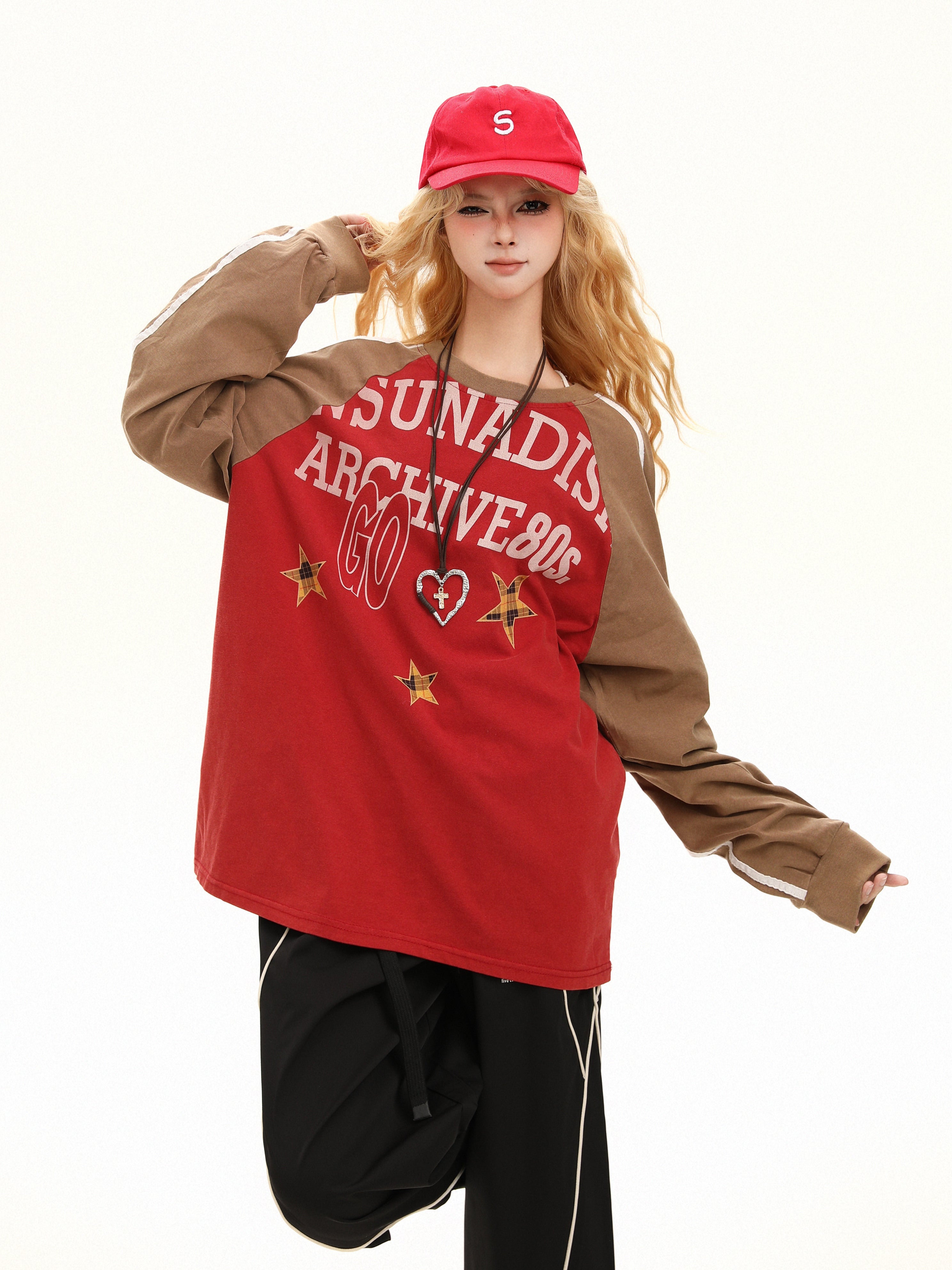 Retro Archive Raglan Long Sleeve Tee | Vintage Star Print