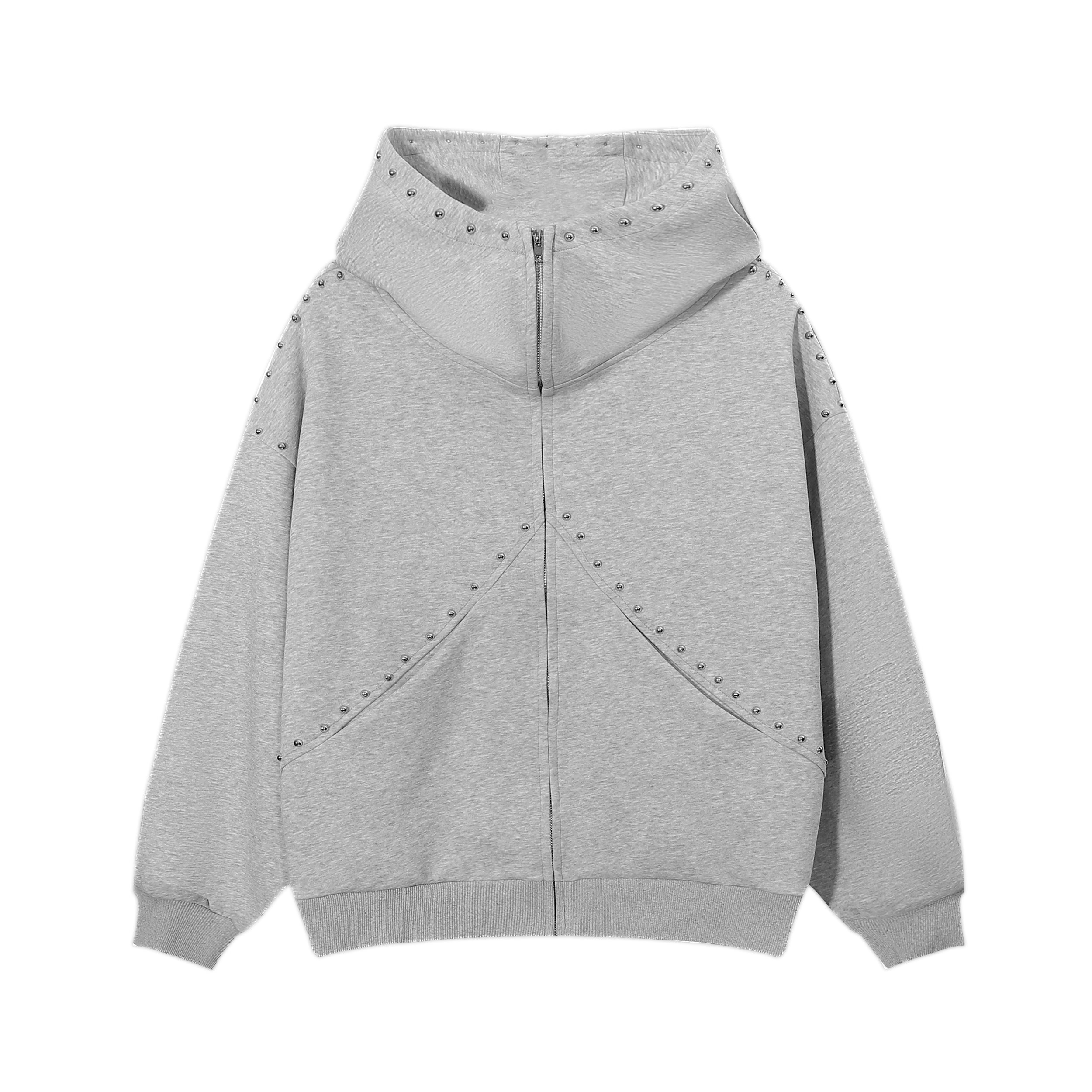 Omirad Studded Arc Zip Hoodie | Metal Stud Detail Streetwear