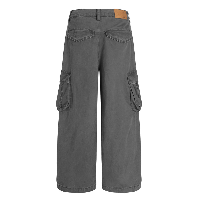 Heavy Cargo Pocket Wide-Leg Pants | Washed Cotton Streetwear