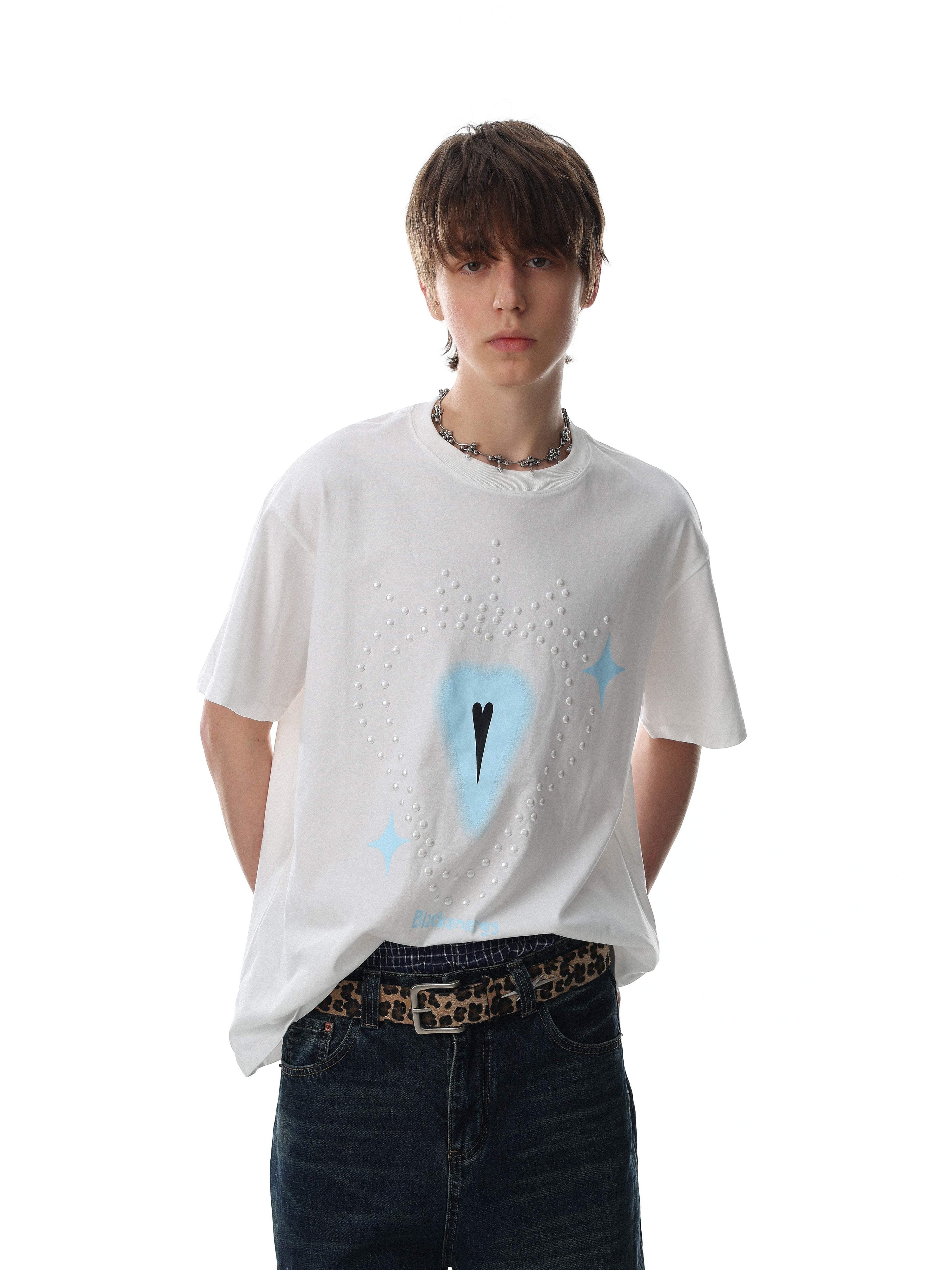 Omirad Crystal Heart Graphic Tee | Rhinestone Dot Print