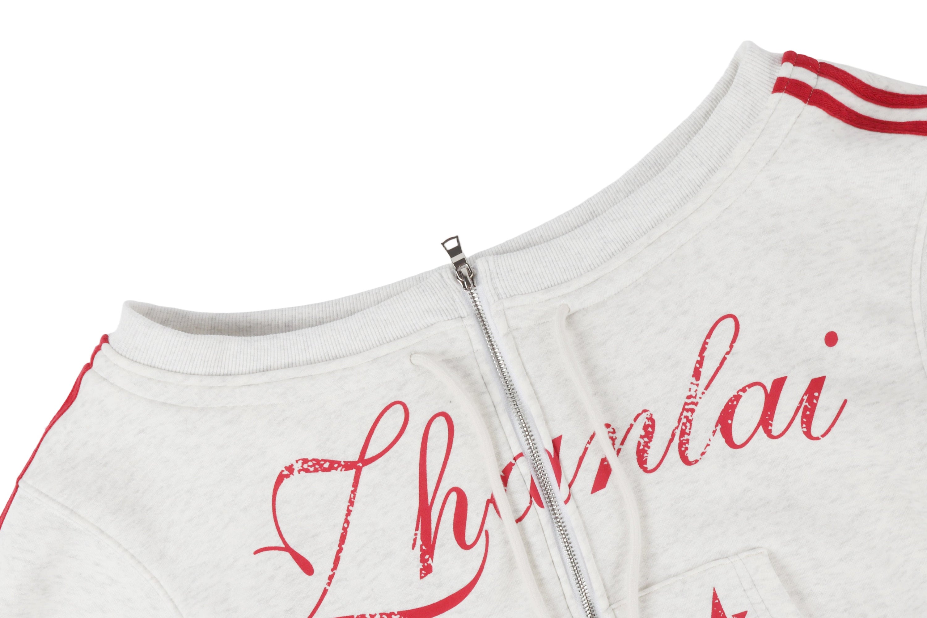 Y2K Off-Shoulder Zip Hoodie | Red Star Cropped Sweatshirt