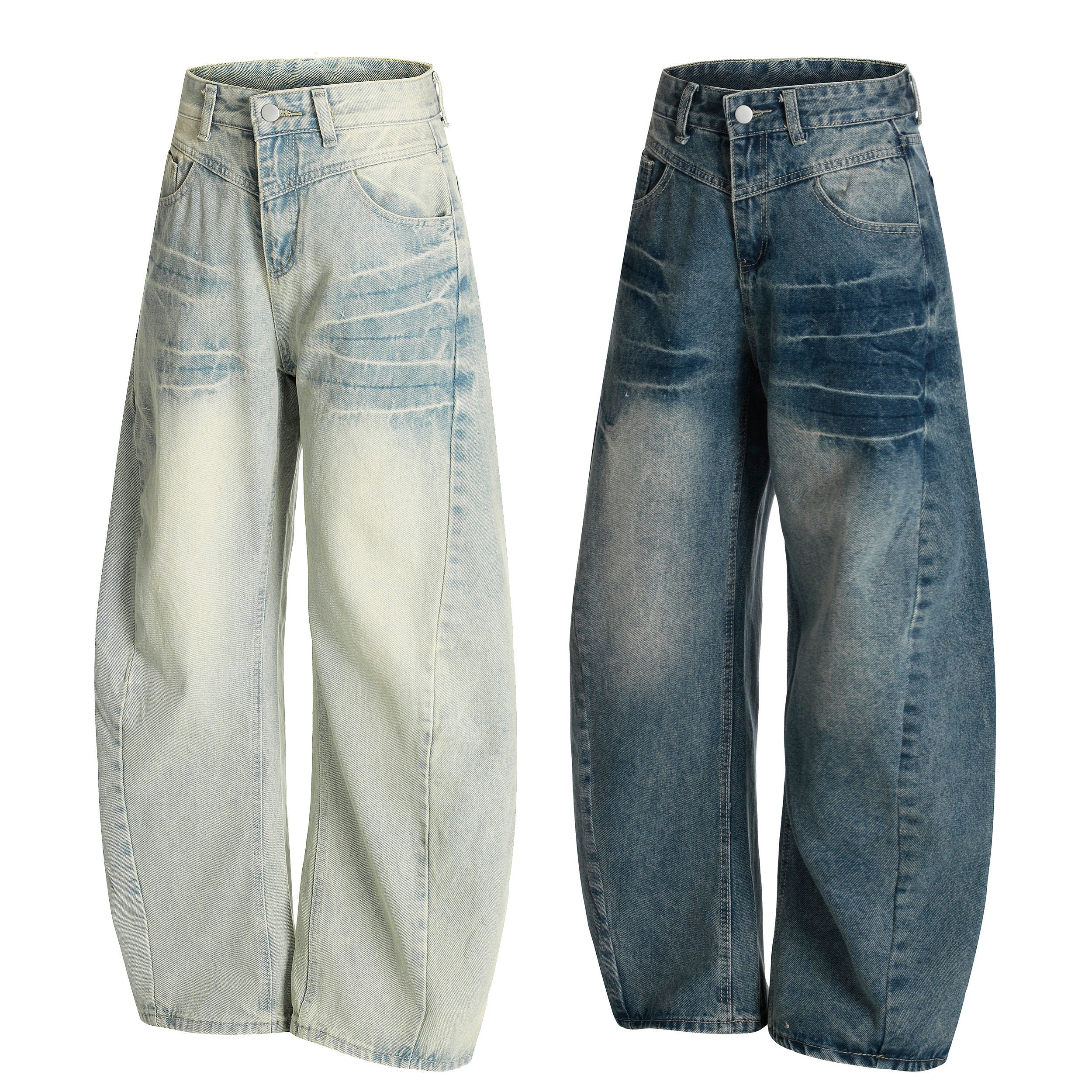Omirad Creased-Wash Balloon Jeans | Wide Leg Denim