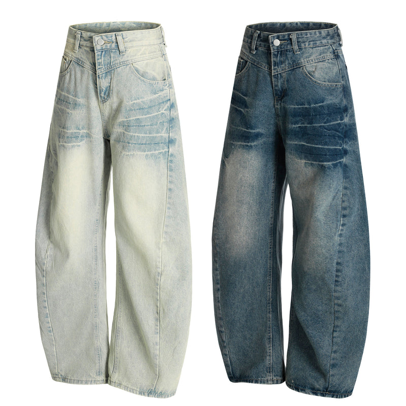 Omirad Creased-Wash Balloon Jeans | Wide Leg Denim