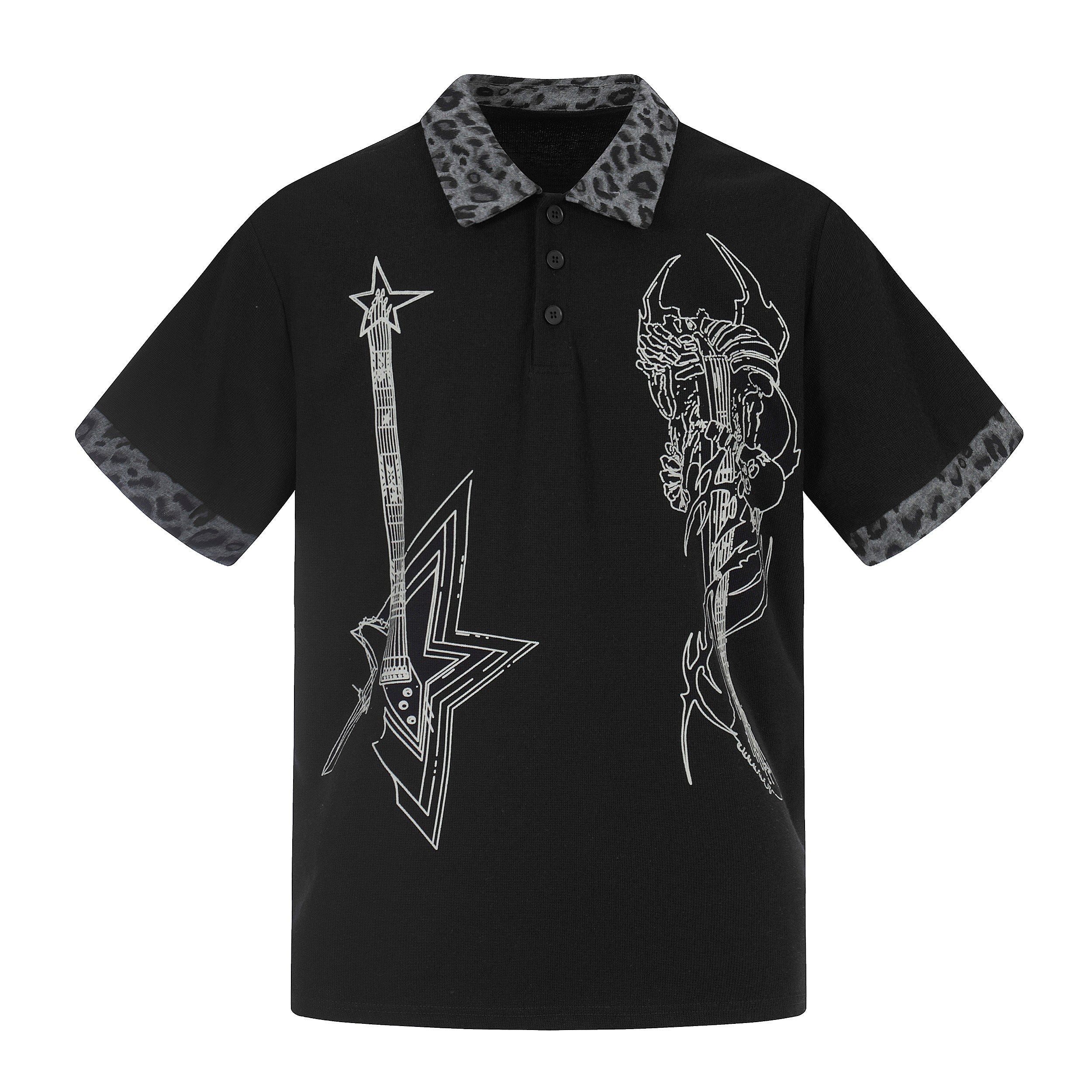 Leopard Collar Rock Graphic Polo Tee | Streetwear Polo