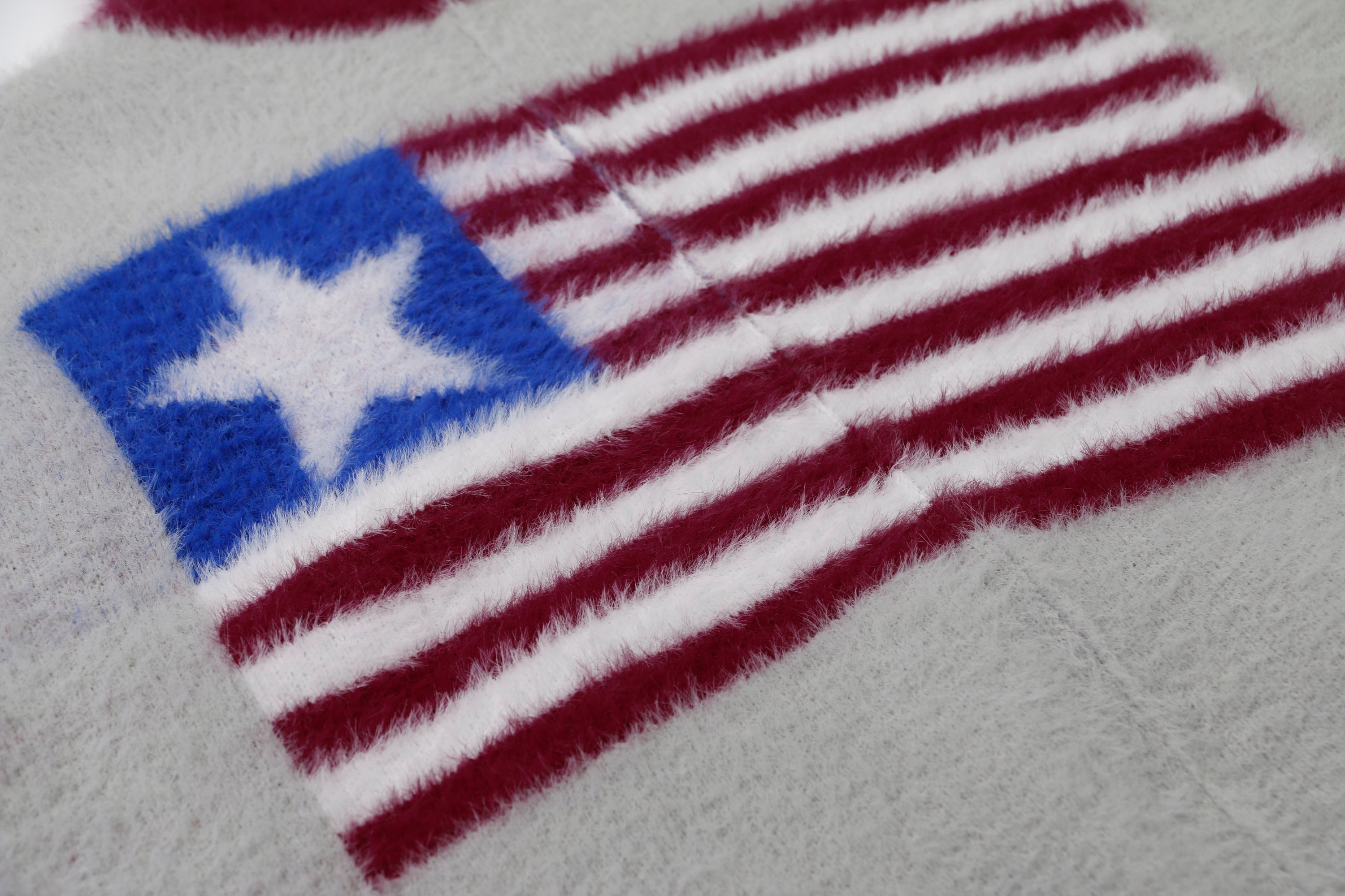 Flag Pattern Fuzzy Half-Zip Sweater | Americana Streetwear