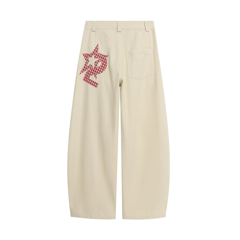 Star Patch Wide-Leg Cotton Pants | Streetwear Graphic Trousers