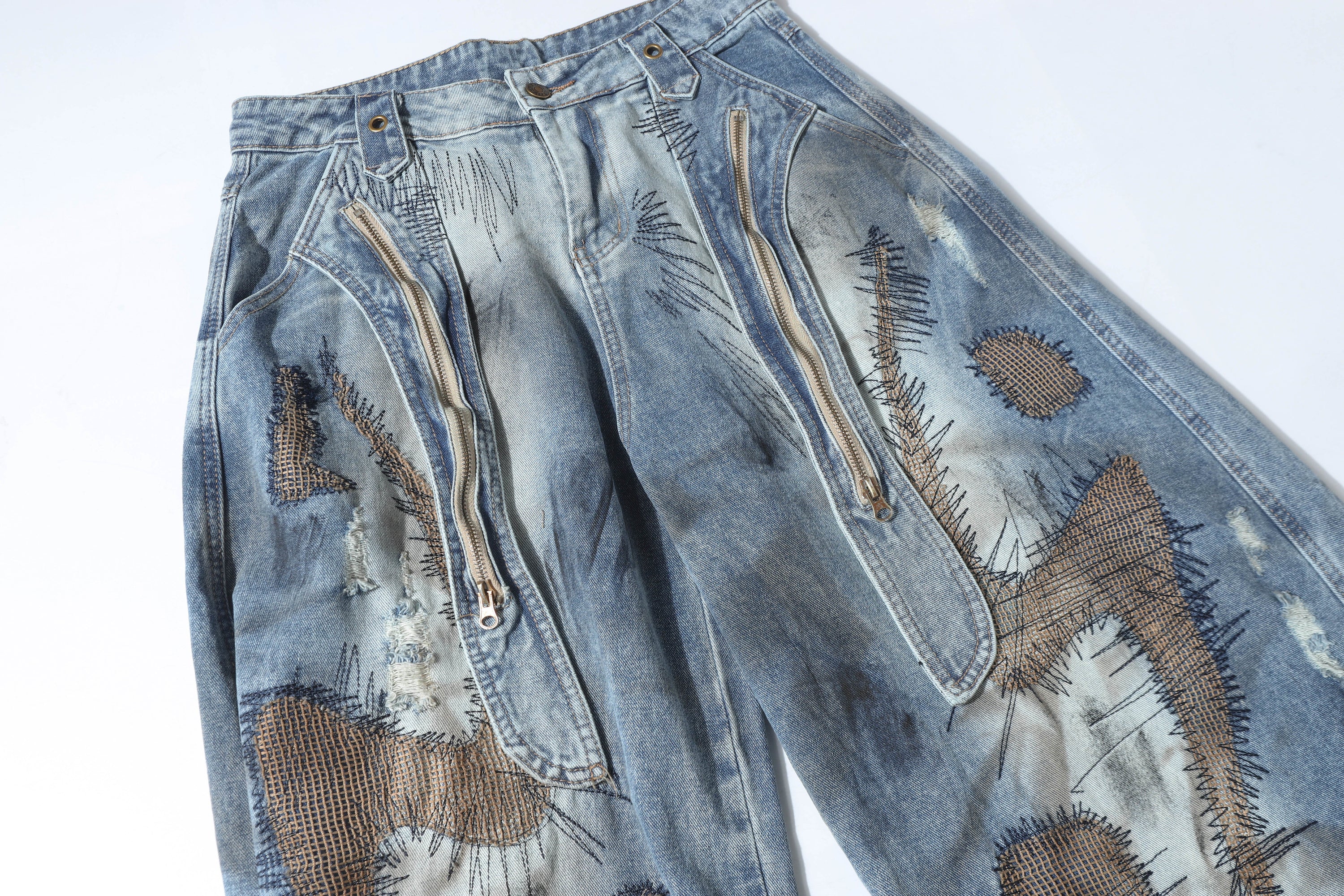 Omirad Distressed Patchwork Wide-Leg Denim Pants | Y2K