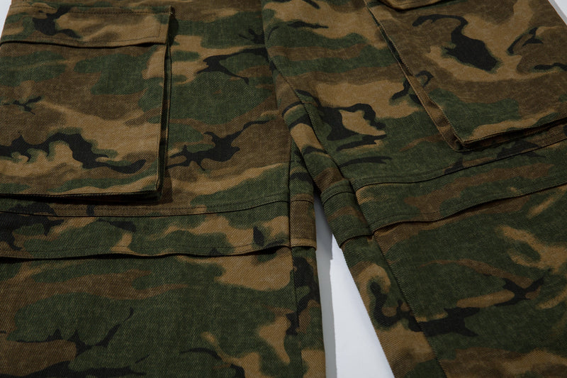 Omirad Woodland Camo Cargo Wide-Leg Pants | 100% Cotton