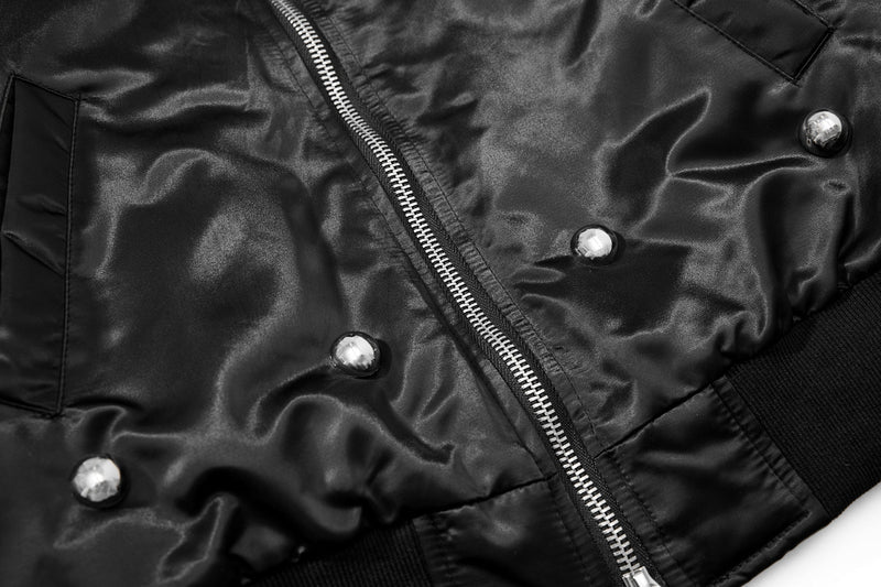 Omirad Glossy Bomber Jacket with Detachable Faux Fur Collar