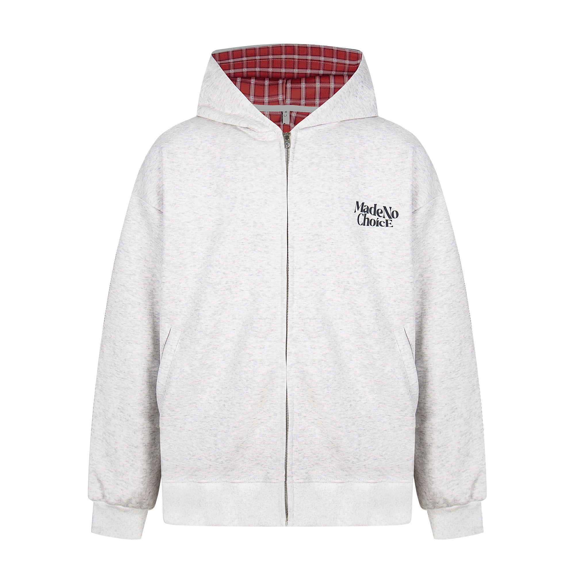 Plaid-Lined Minimal Zip-Up Hoodie | MadeNoChoice