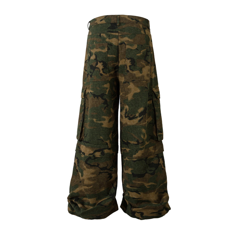 Omirad Woodland Camo Cargo Wide-Leg Pants | 100% Cotton