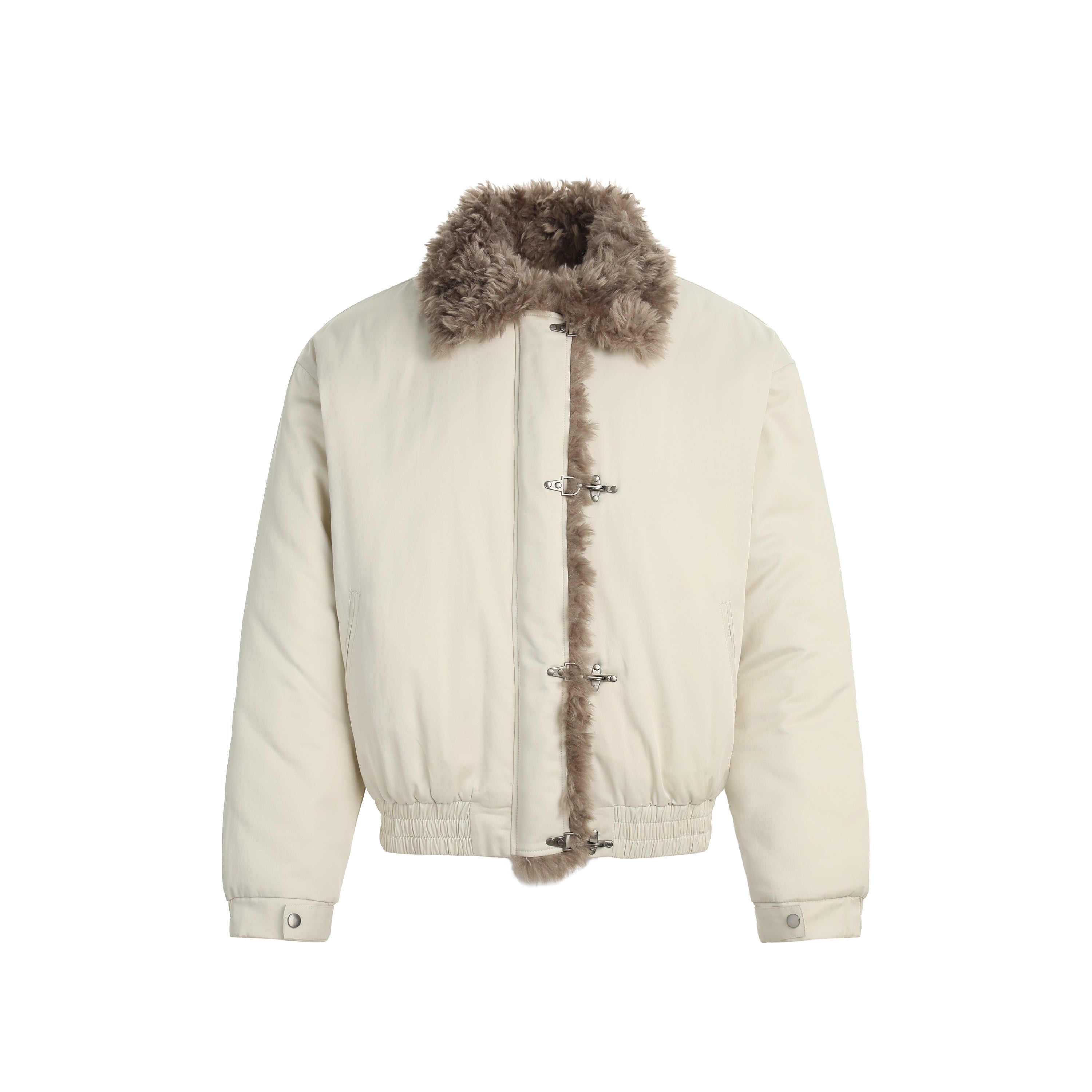 Faux-Fur Trim Padded Bomber Jacket | Metal Hook Closure