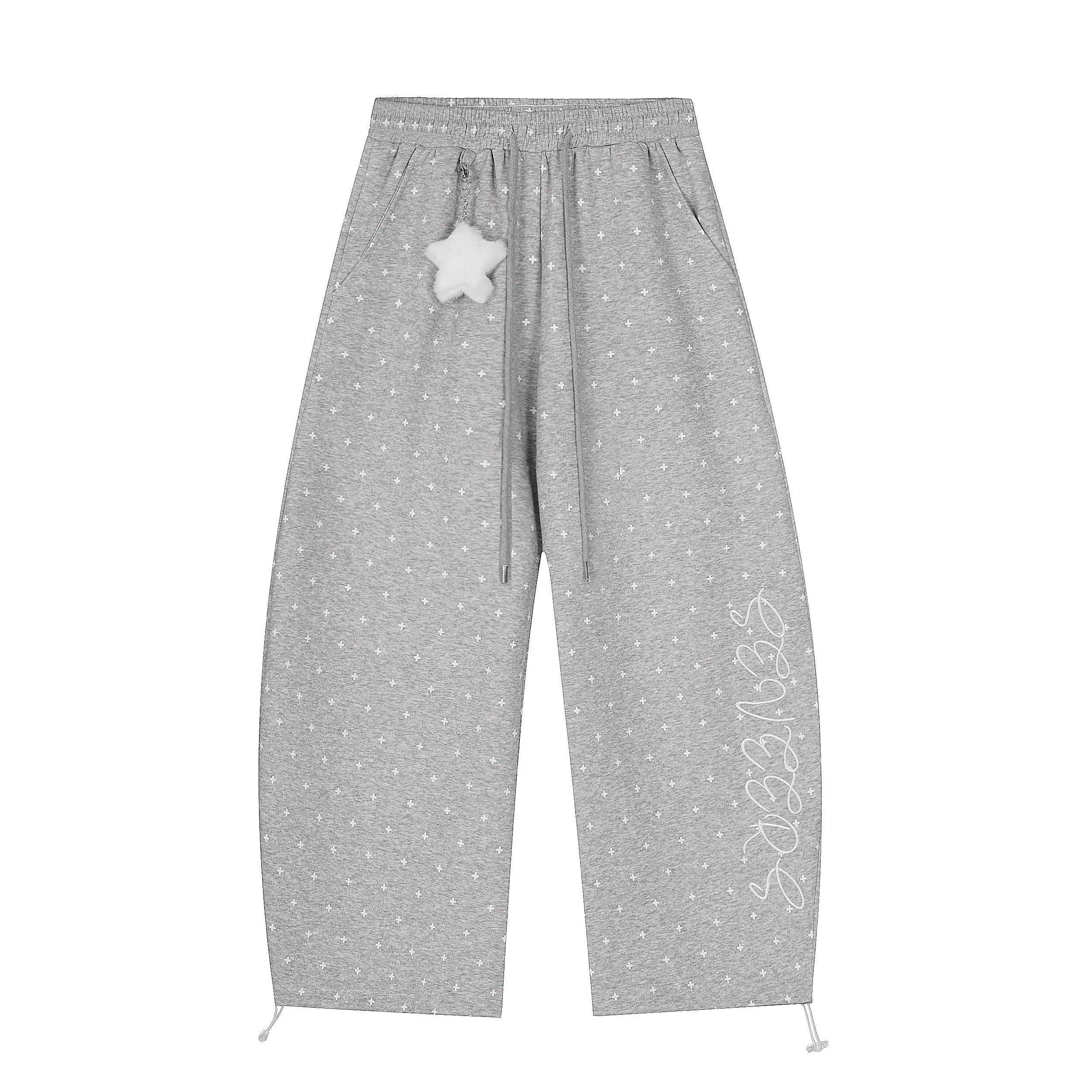 Star Print Wide-Leg Sweatpants with Plush Star Charm