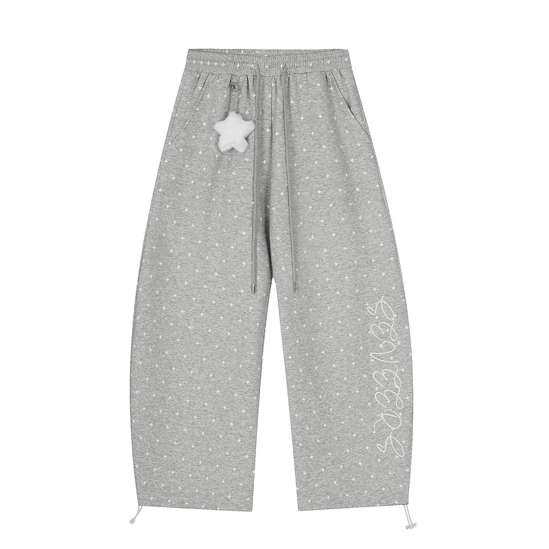 Star Print Wide-Leg Sweatpants with Plush Star Charm