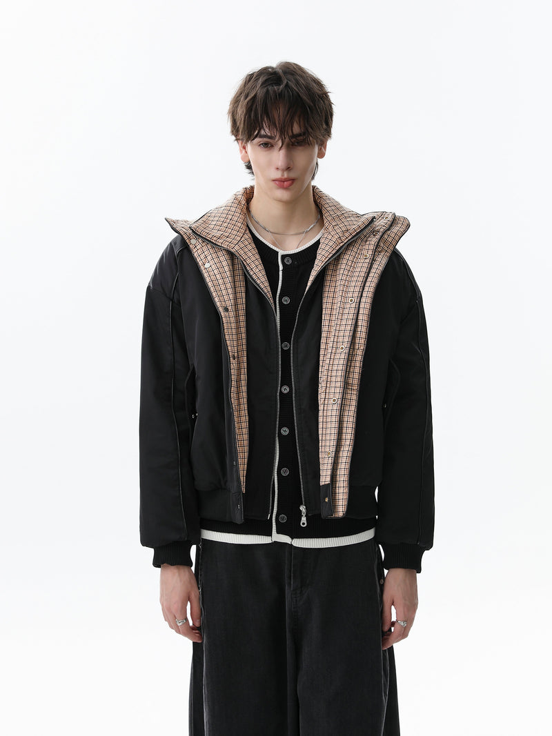 Reversible Check Collar Padded Bomber Jacket | SEAKOFF