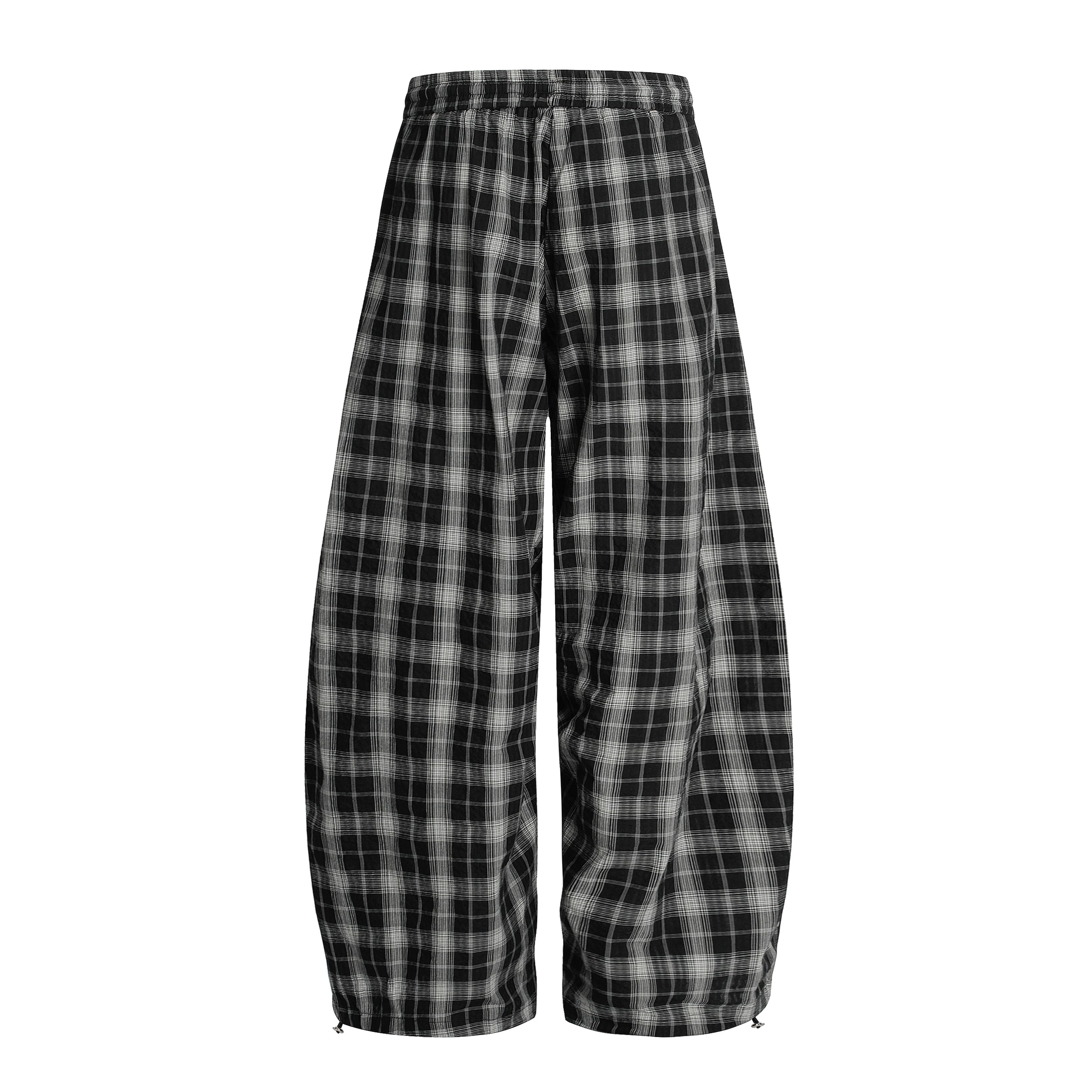Ruched Plaid Wide-Leg Pants | Oversized Streetwear Bottoms