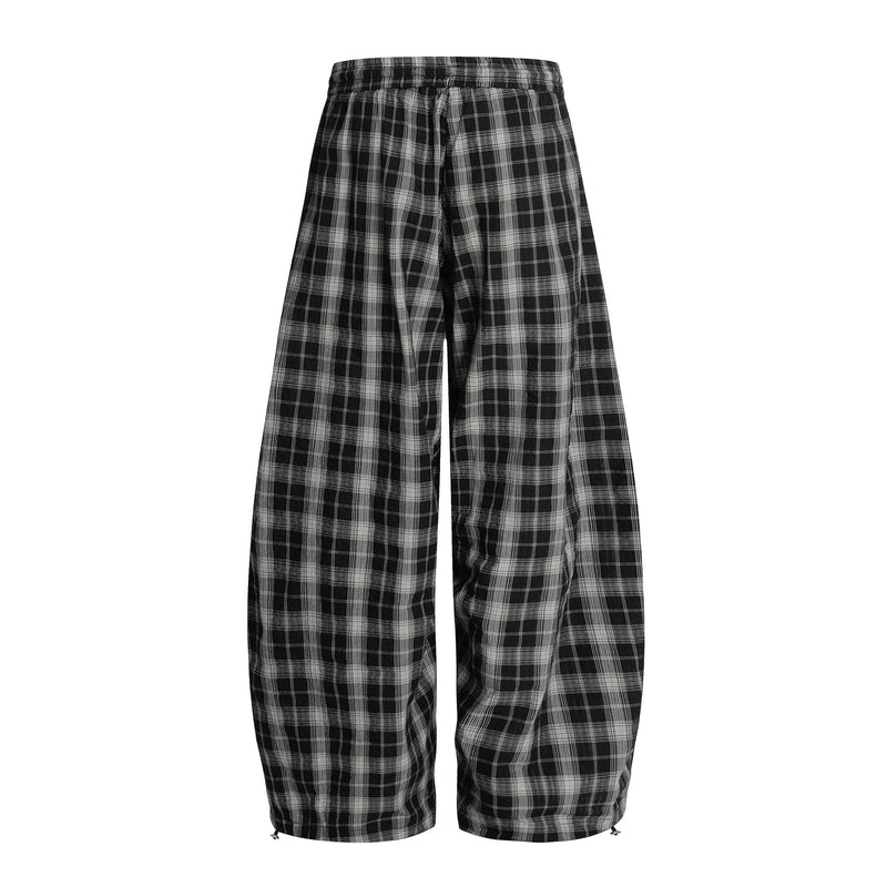 Ruched Plaid Wide-Leg Pants | Oversized Streetwear Bottoms