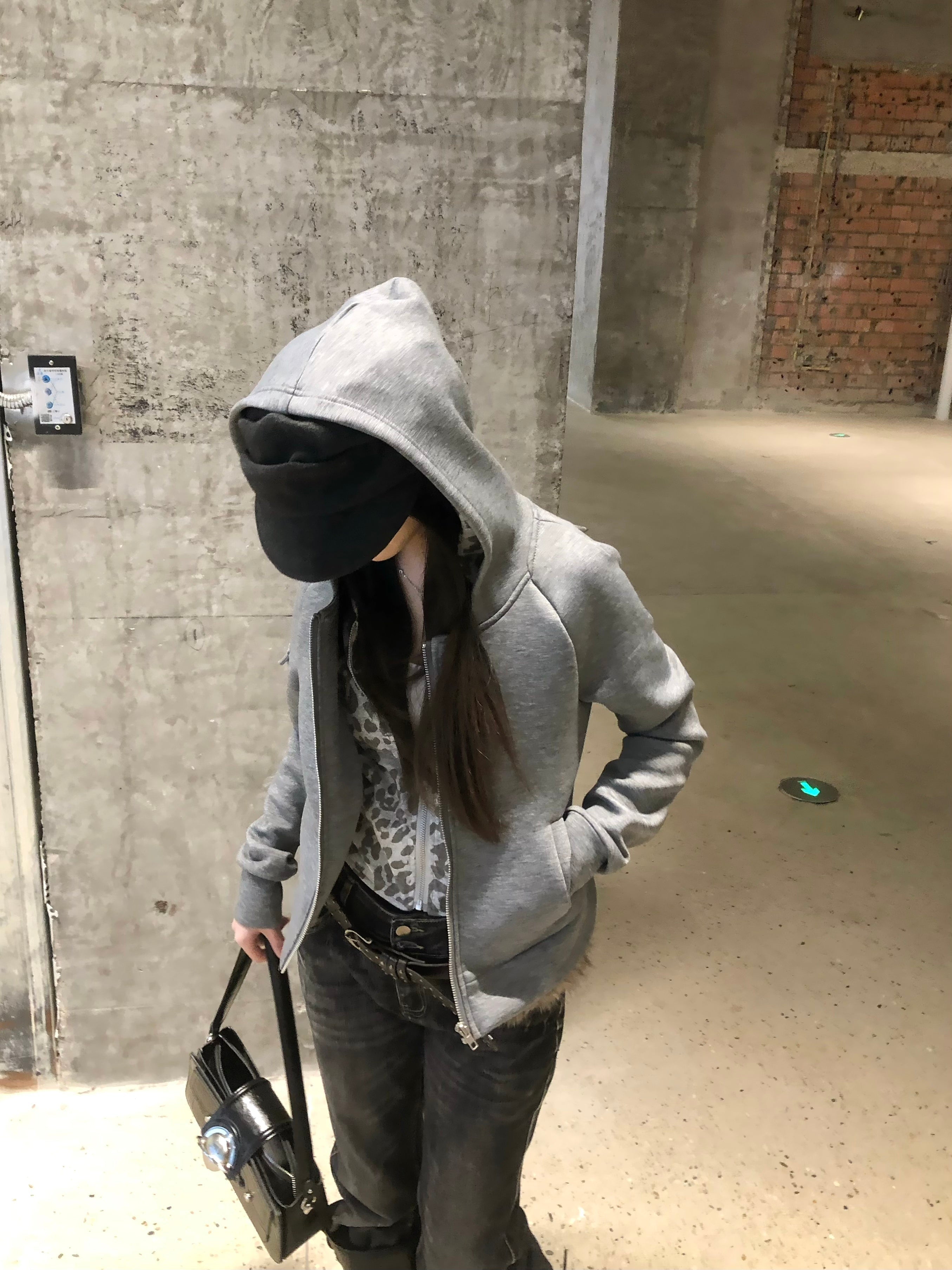 Omirad Double-Layer Zip-Up Hoodie | Grey Leopard Inner