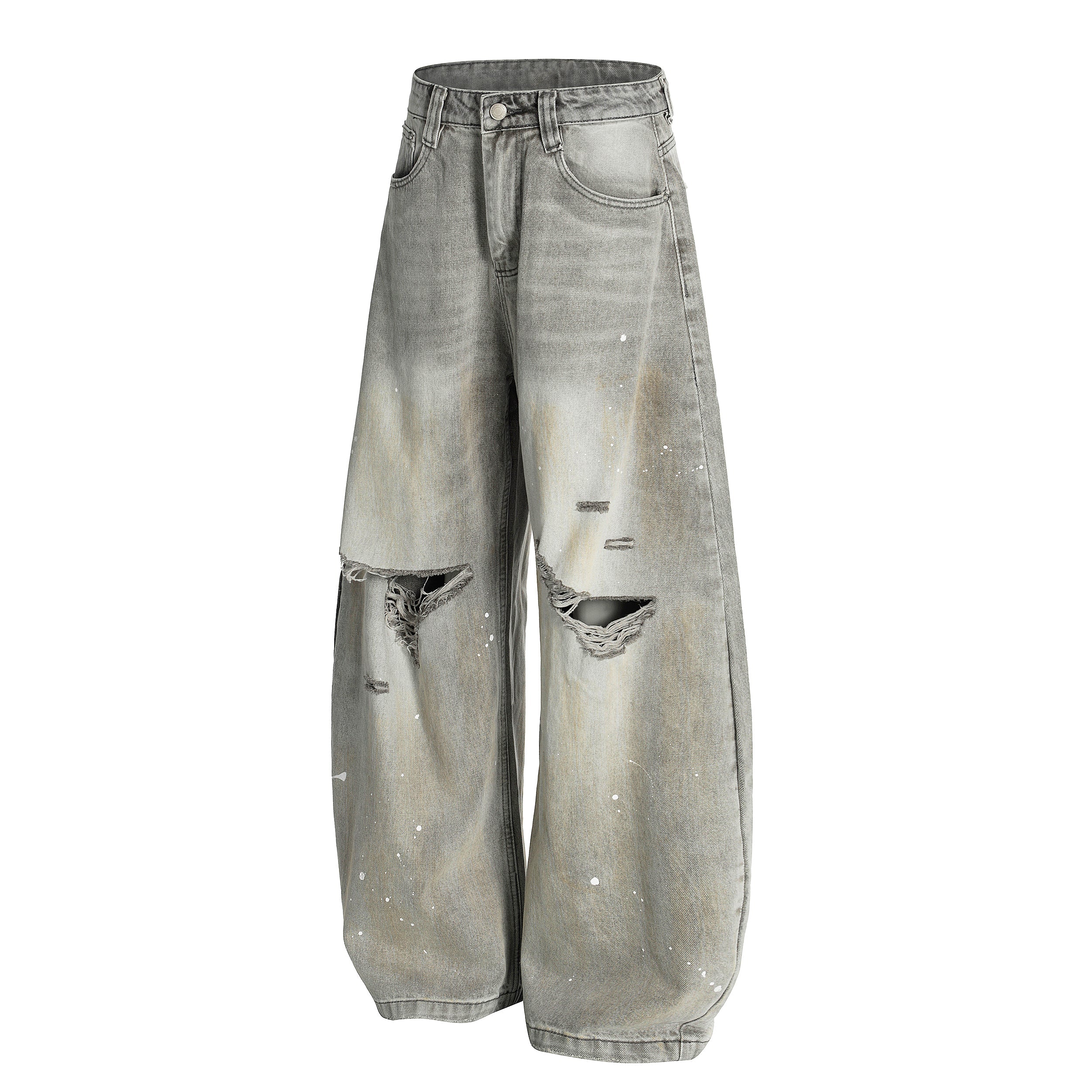 Omirad Distressed Paint-Splash Wide-Leg Jeans | Streetwear
