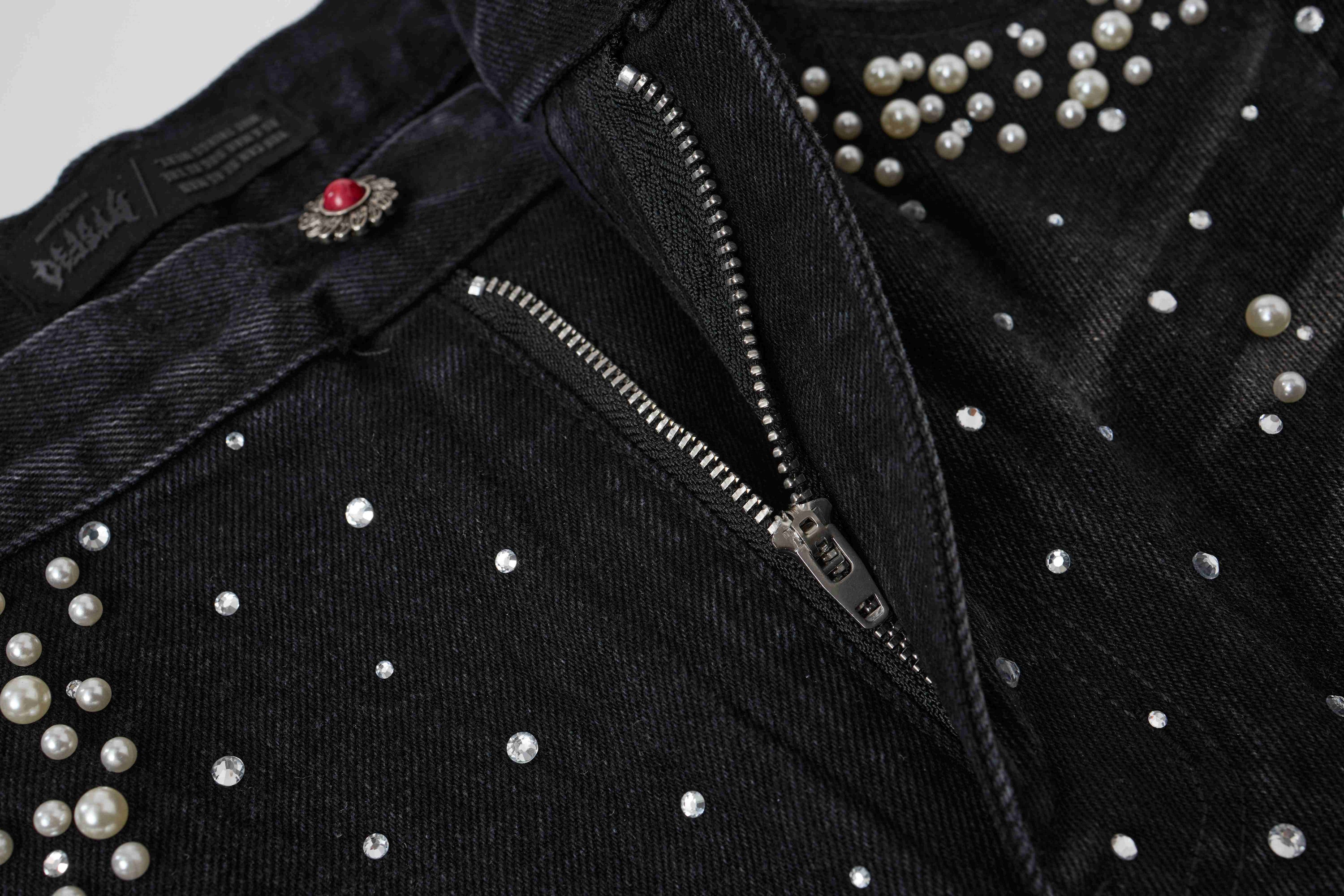 Omirad Pearl Studded Black Denim Shorts | Streetwear