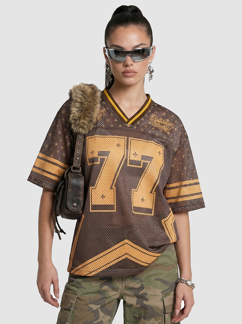 Omirad Retro Star 77 Mesh Jersey T-Shirt | Brown & Gold