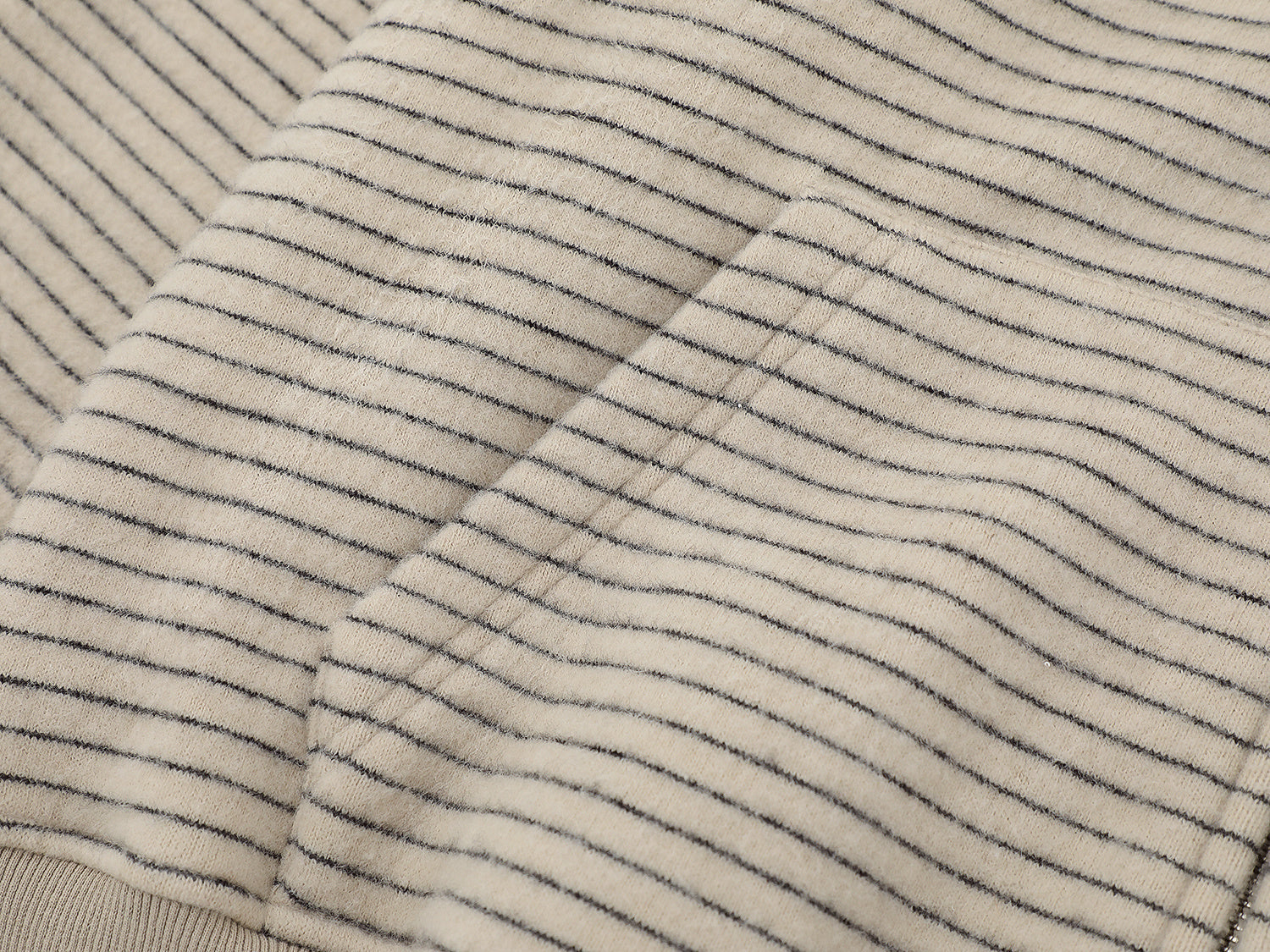 Striped Knit Zip Hoodie with Faux Fur Hood Trim