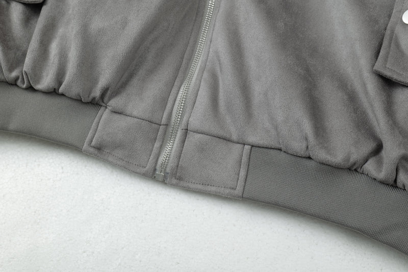 Faux-Fur Lined Suede Hoodie Bomber Jacket | Omirad