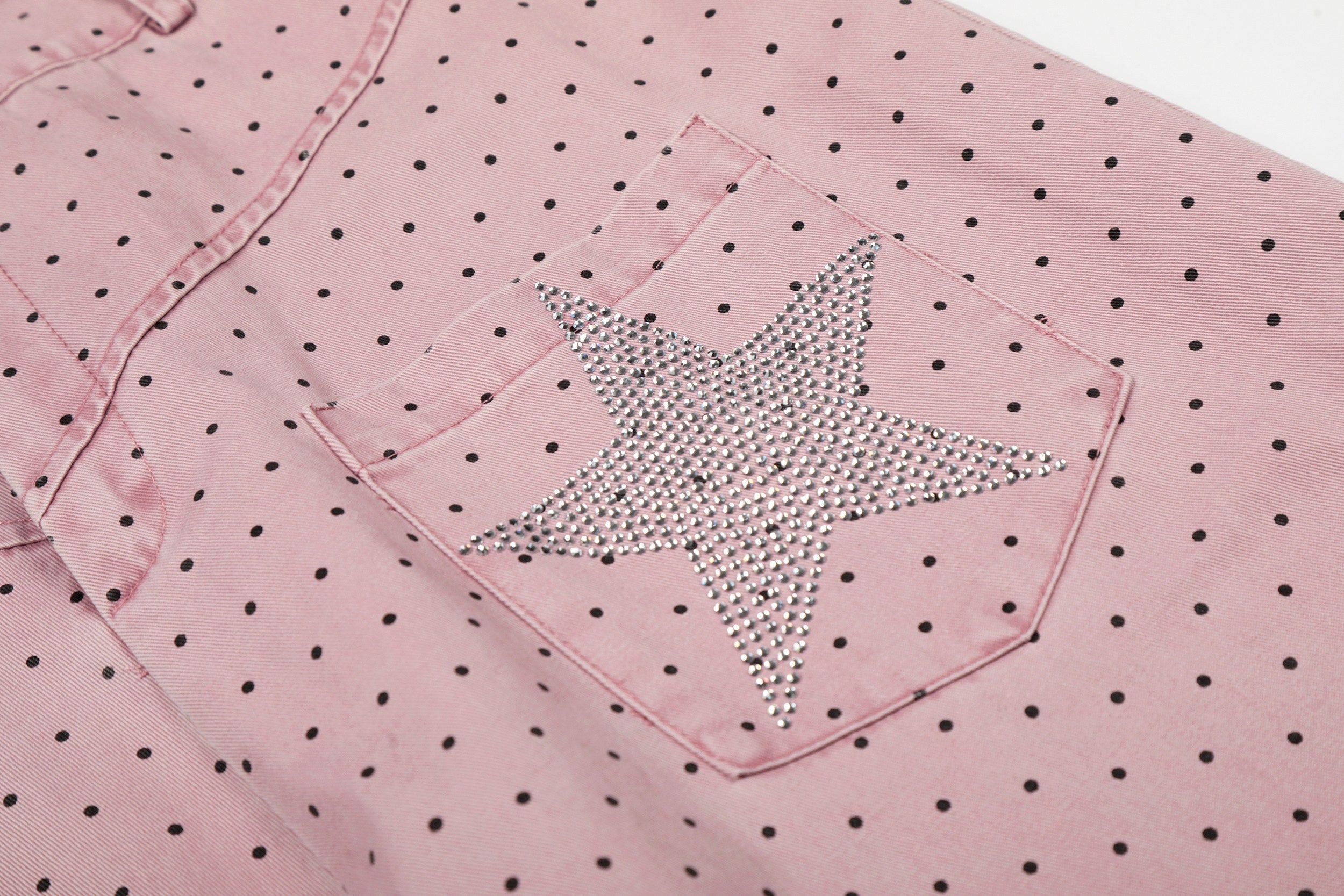 Polka Dot Wide-Leg Pants with Rhinestone Star Detail
