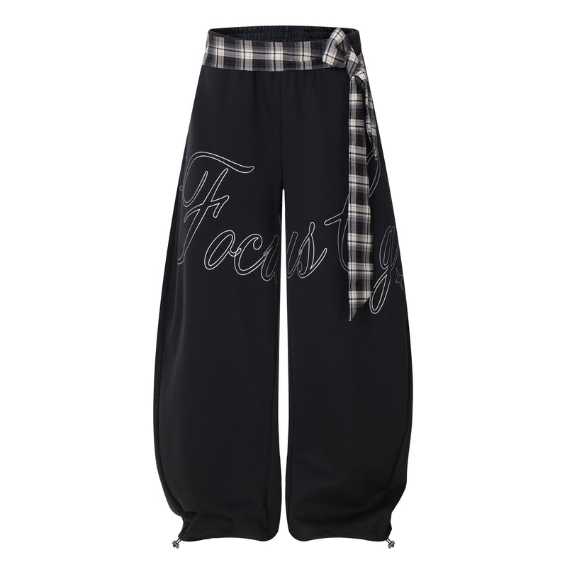 Omirad Plaid-Waist Barrel Track Pants | Bold Script Print