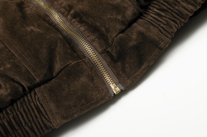 Faux Fur Collar Suede-Texture Bomber Jacket | Omirad