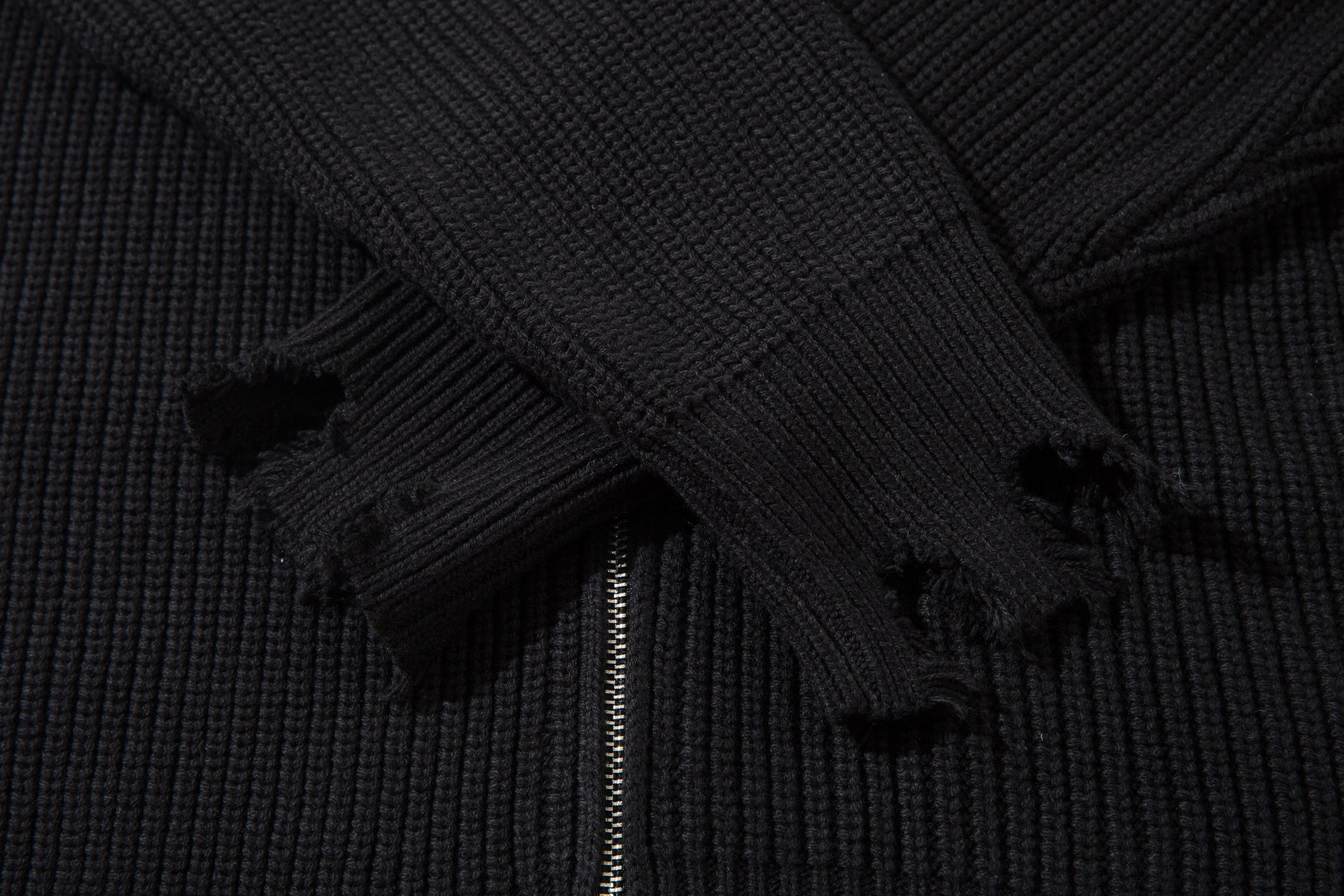 Distressed Zip-Up Knit Cardigan | Raw Hem Oversized Sweater