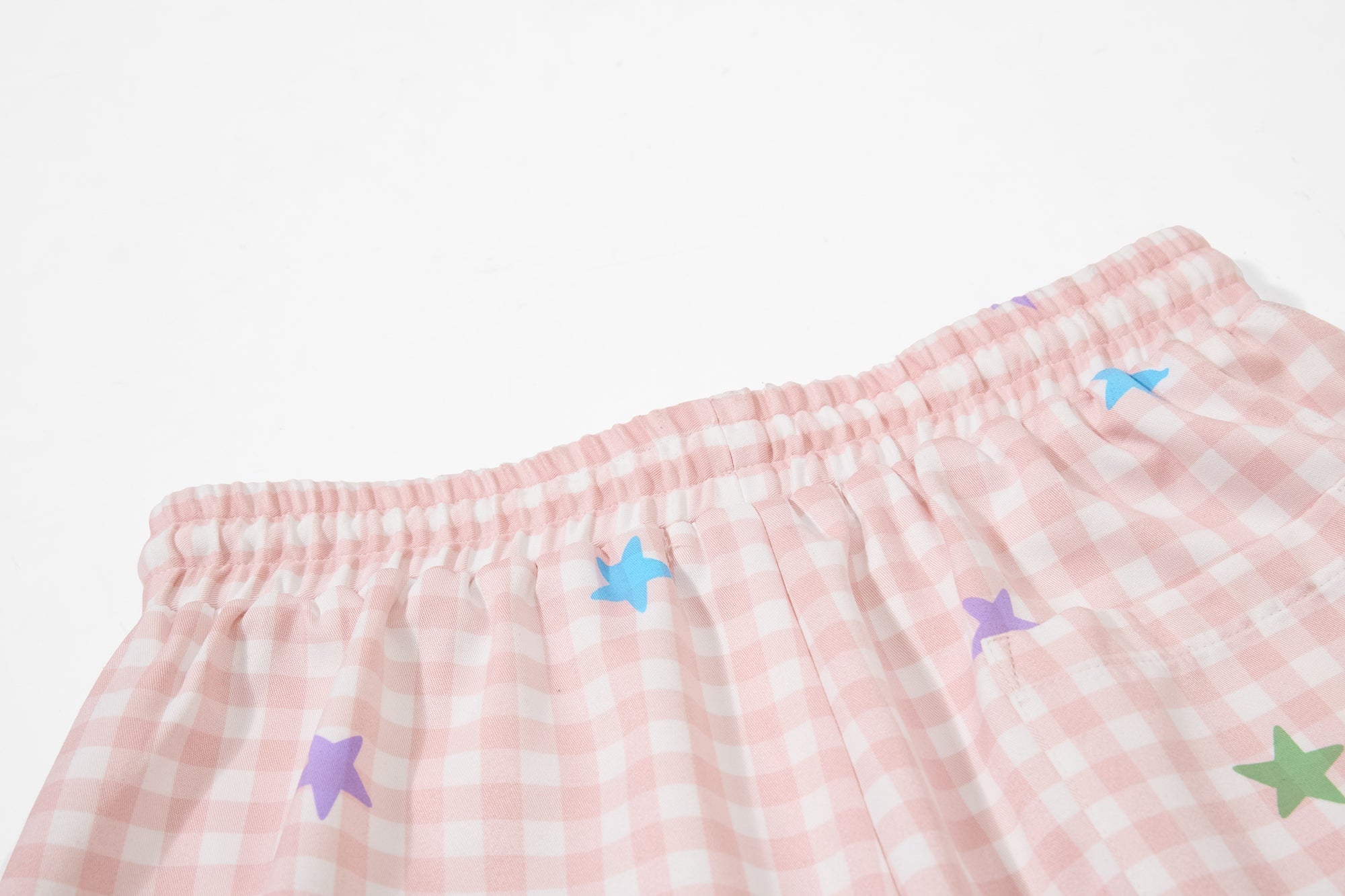 Pastel Gingham Balloon Pants | Y2K Wide-Leg Star Print