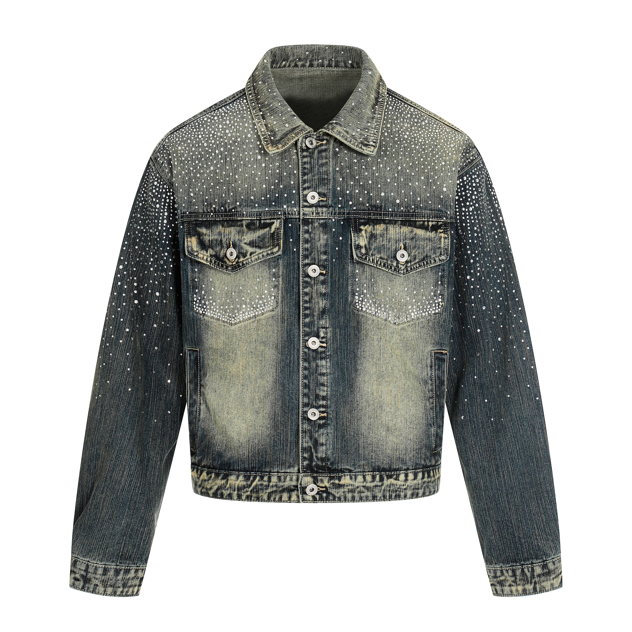 Rhinestone Gradient Denim Jacket | Vintage Wash Street Glam