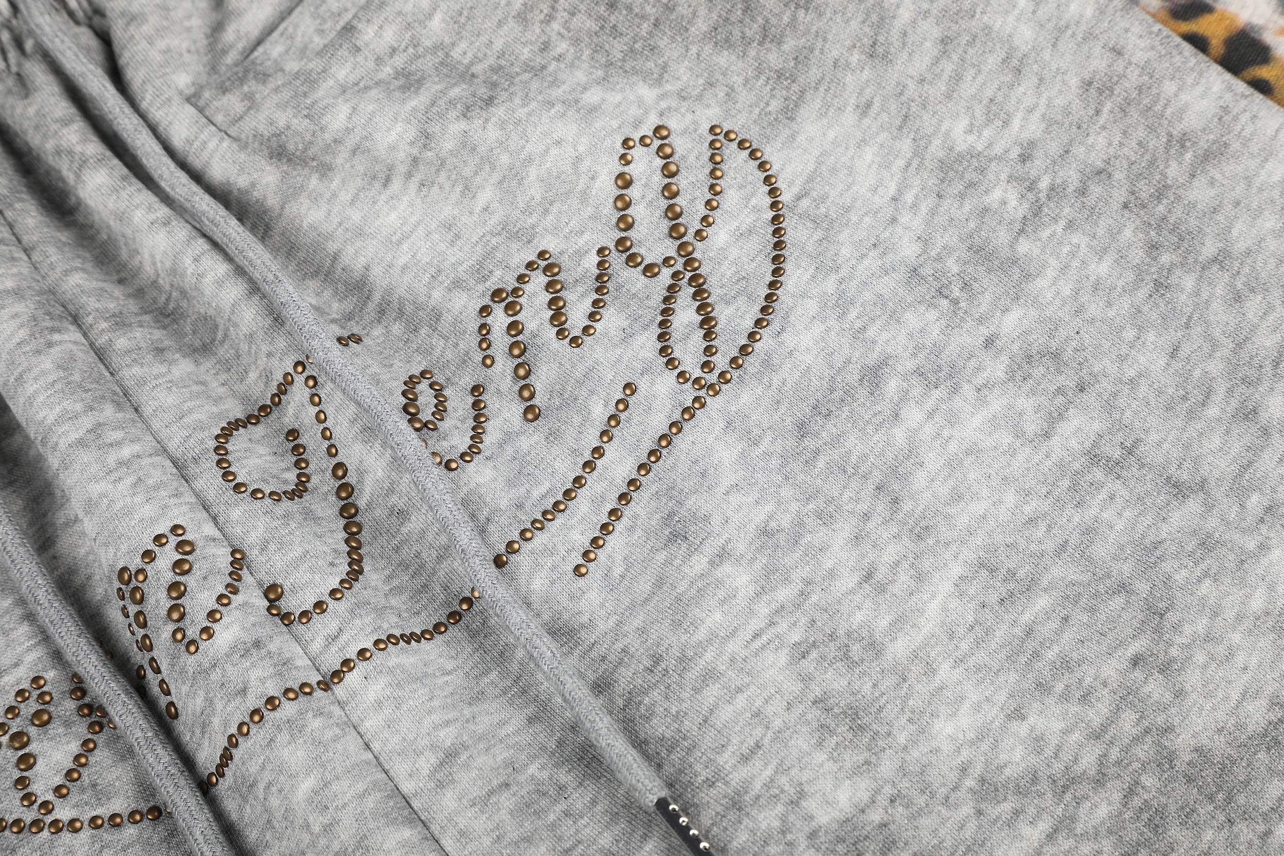 Leopard Panel Wide-Leg Sweatpants | Y2K Rhinestone Logo