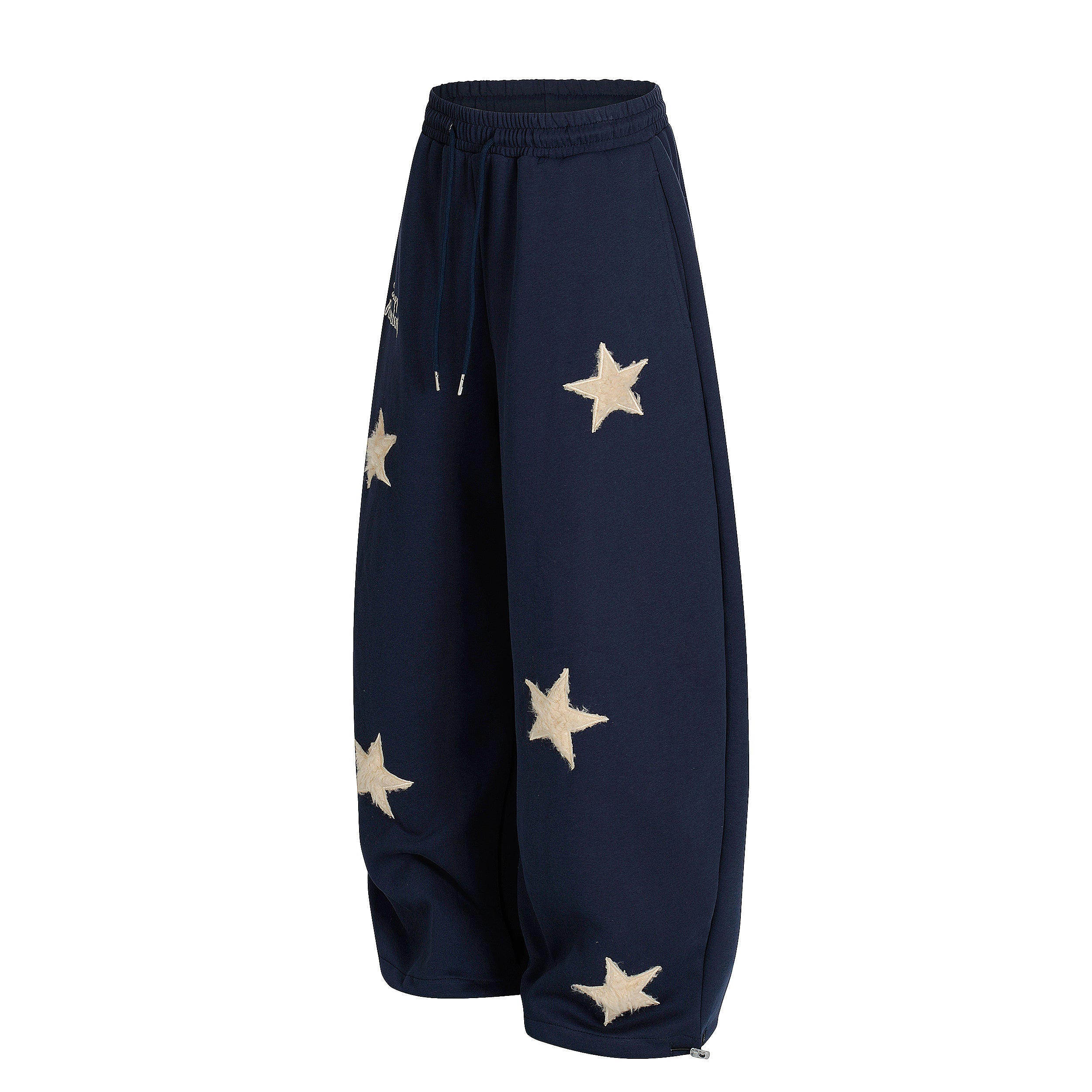 Fuzzy Star Appliqué Wide-Leg Sweatpants | Happy Ronteng