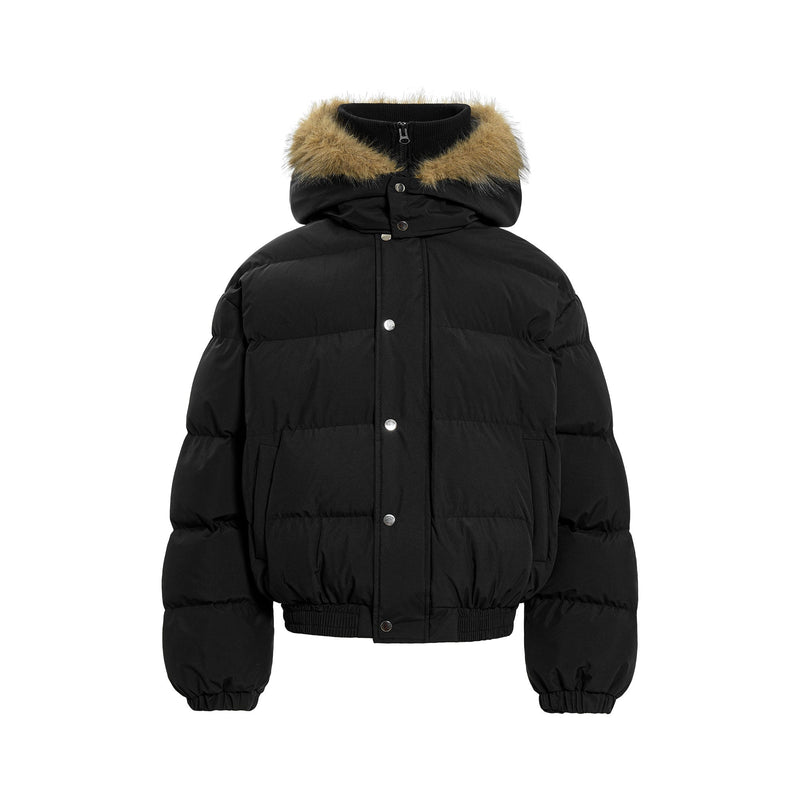 Omirad Fur-Trim Puffer Jacket | Black Hooded Bomber