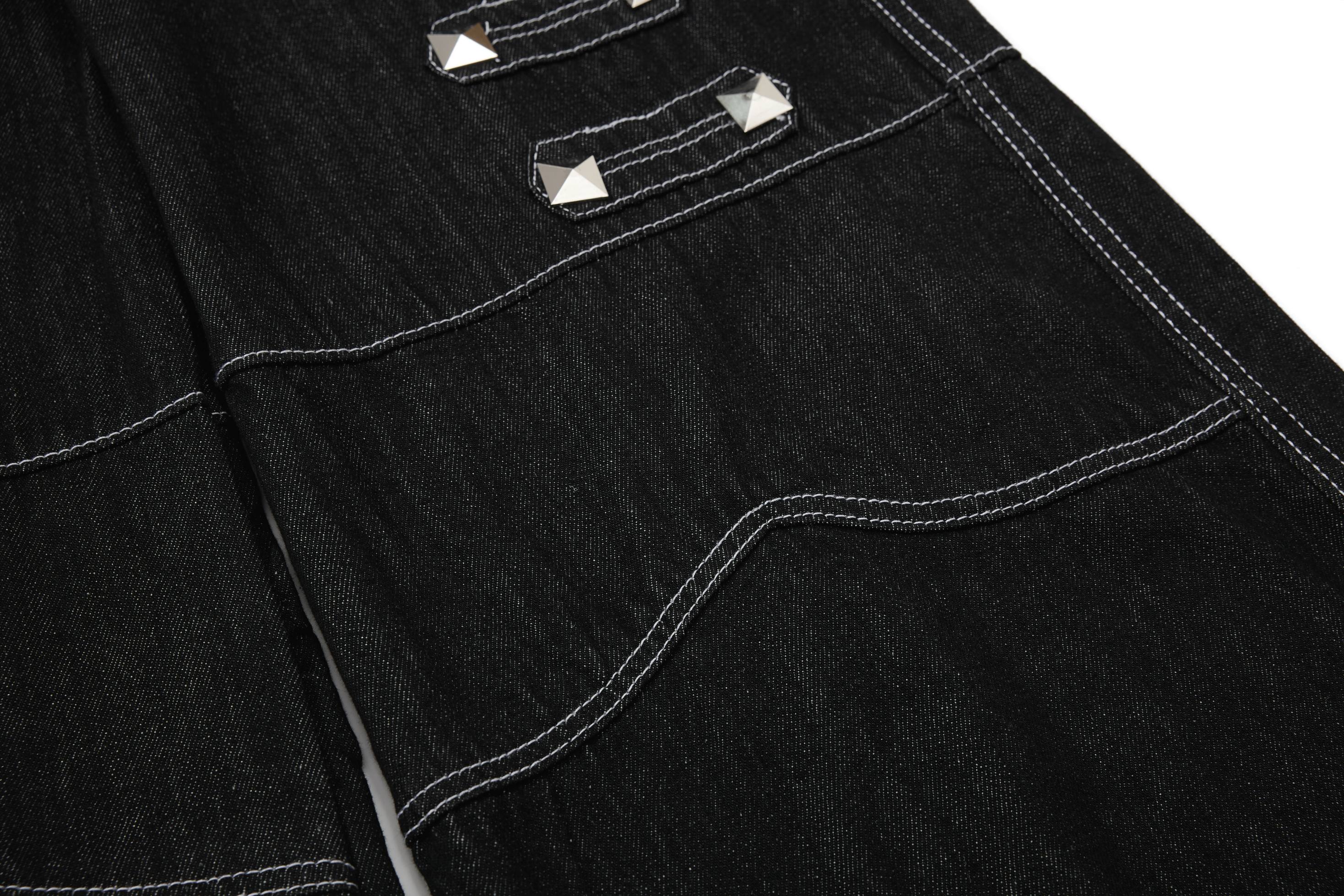 Studded Strap Wide-Leg Denim Pants | Punk Streetwear Jeans