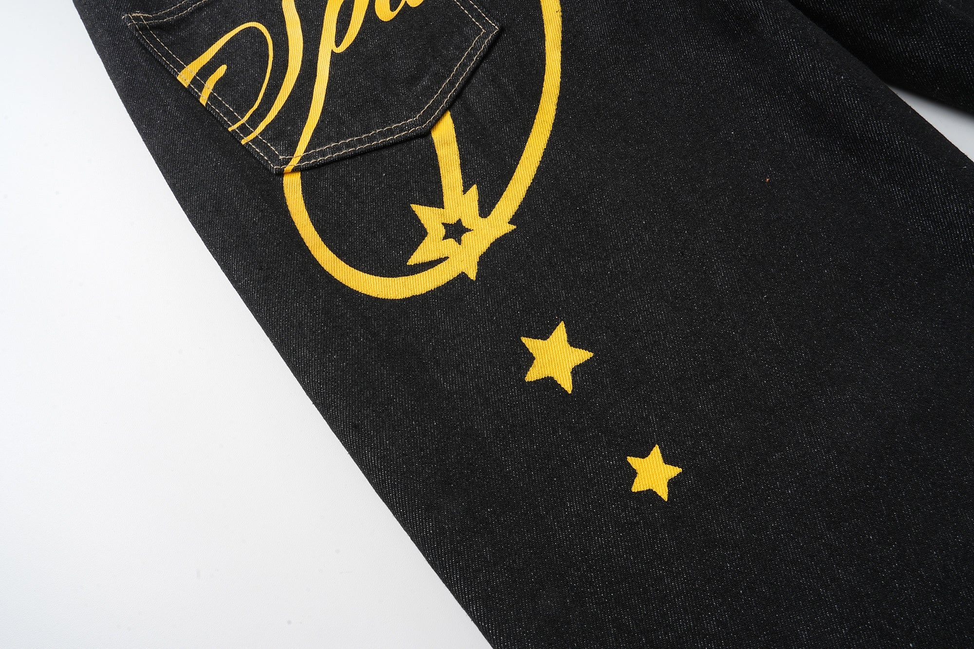 Omirad Star Script Wide-Leg Jeans | Bold Back Graphic Denim