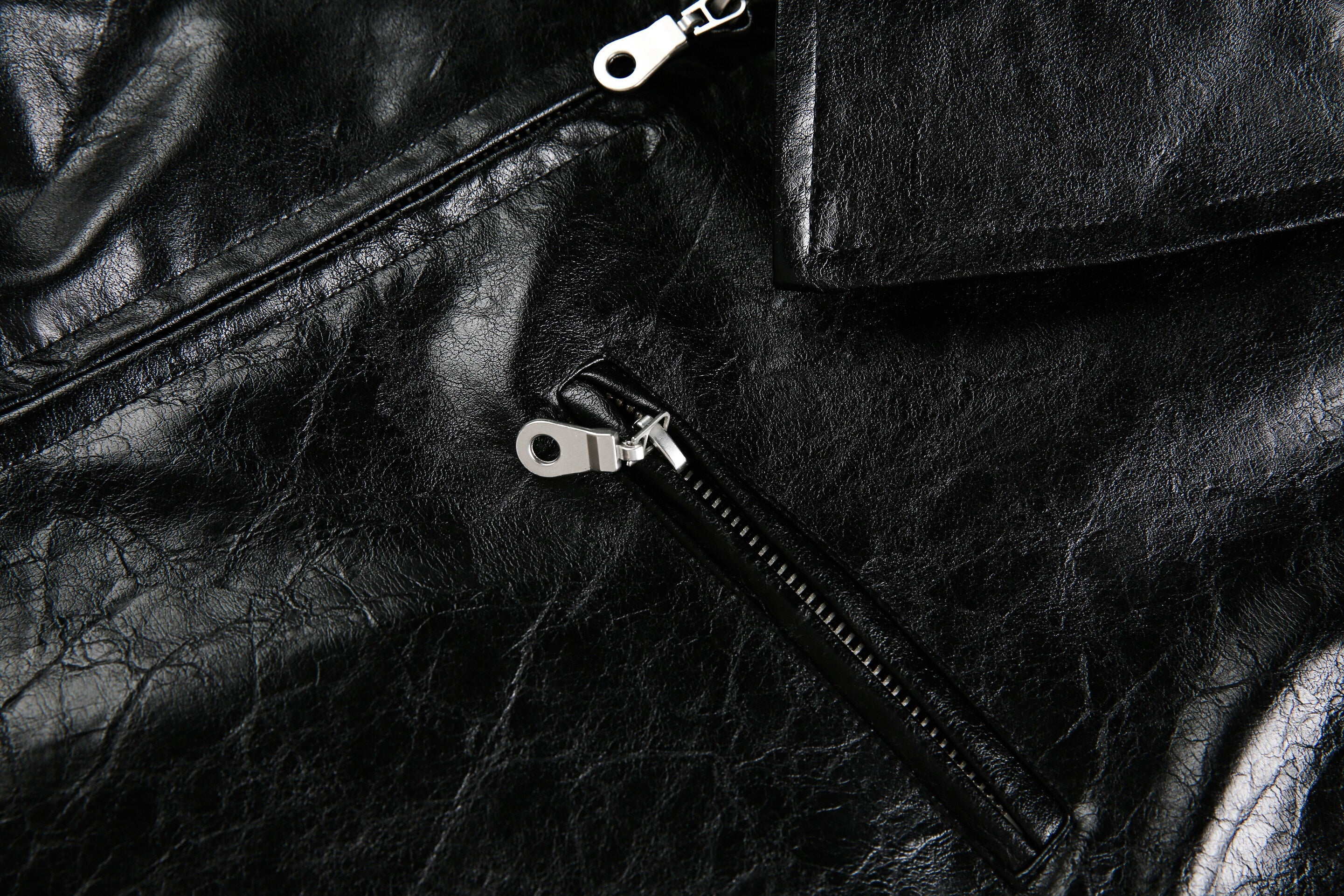 Omirad PU Leather Graphic Jacket | Black Crinkle Streetwear
