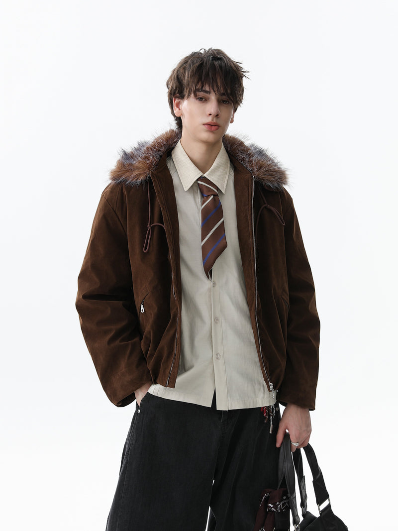 Faux Fur Collar Velvet Bomber Jacket | Cropped Streetwear