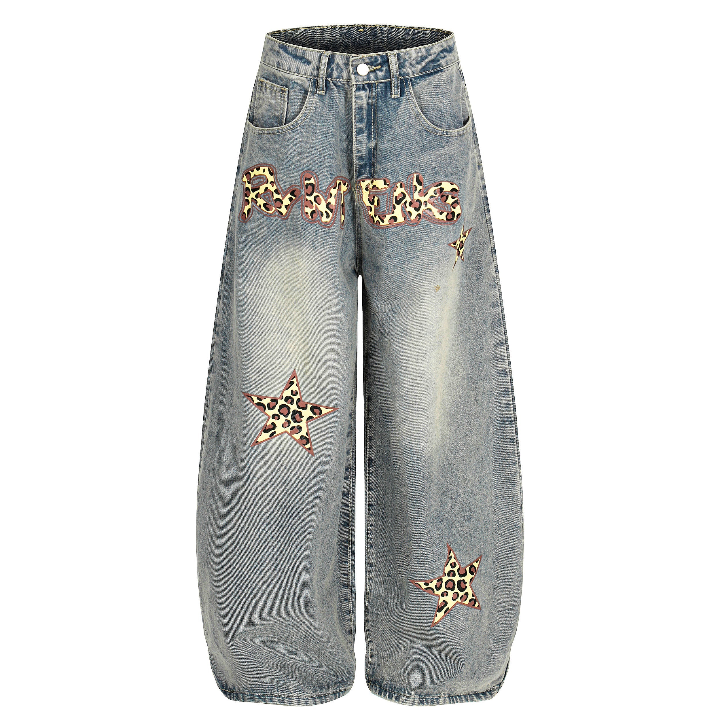 Omirad Leopard Star Wide-Leg Barrel Jeans | Y2K Streetwear