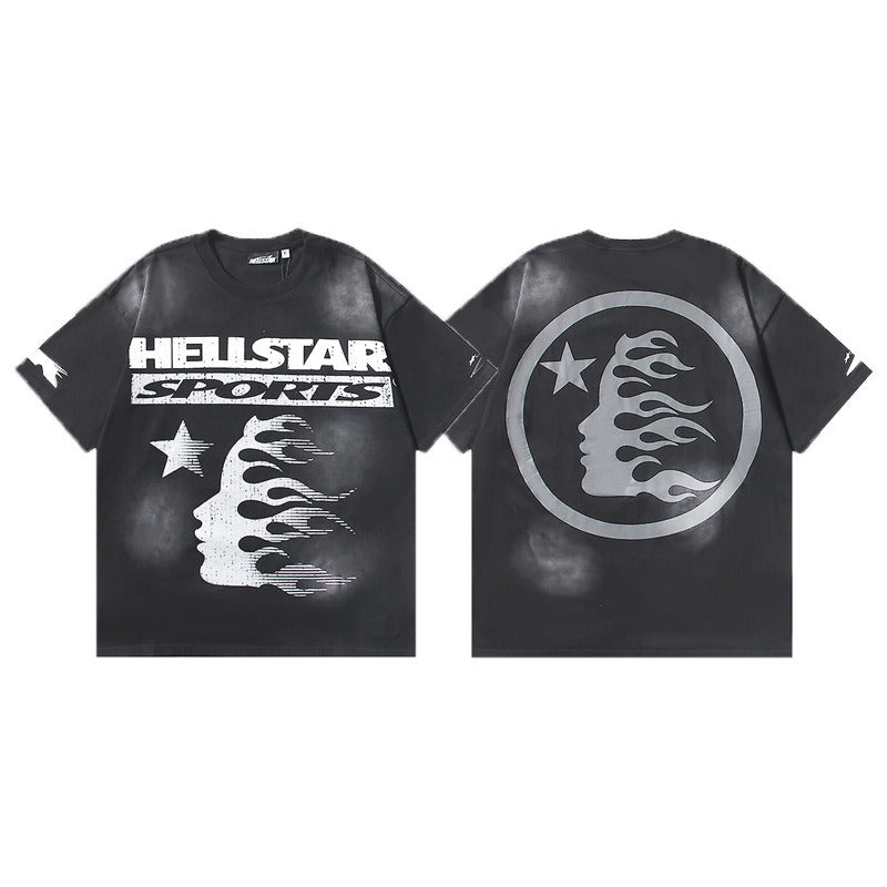 Hellstar Shirt 250GSM Cotton Sports Flame Graphic Tee | Monochrome Streetwear